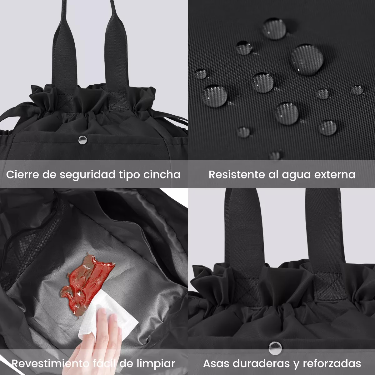 Lonchera Bolsa Térmica Elegante Mujer Aislamiento Frío Calor Negro