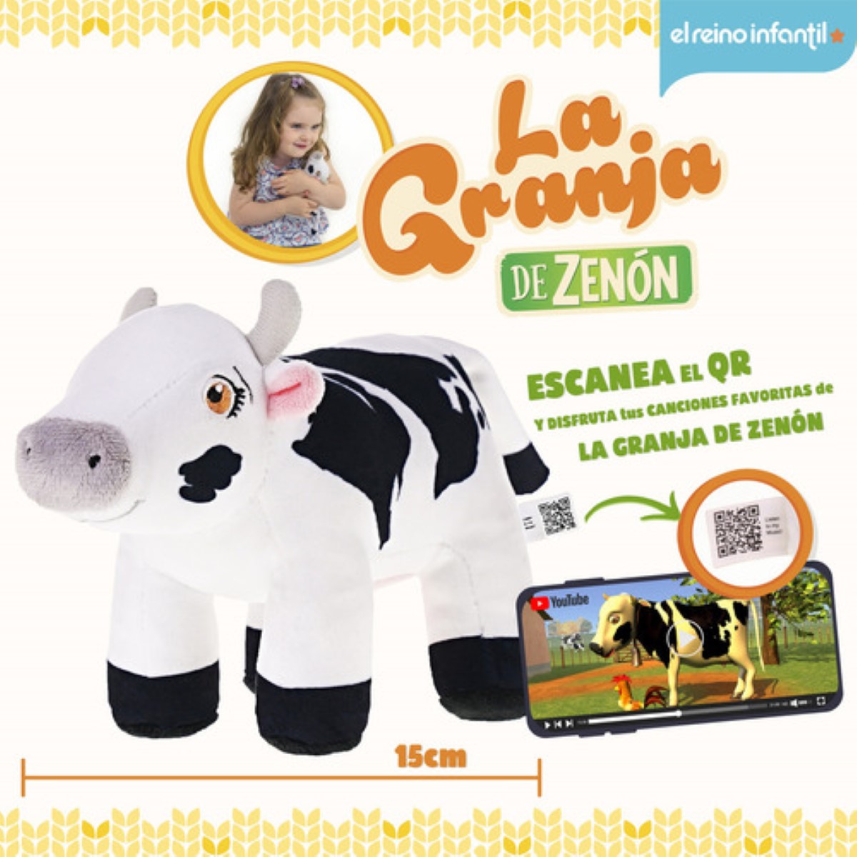 Peluche Vaca Lola Mis Primeros Pasos 15cm La Granja De Zenón BLANCO NEGRO