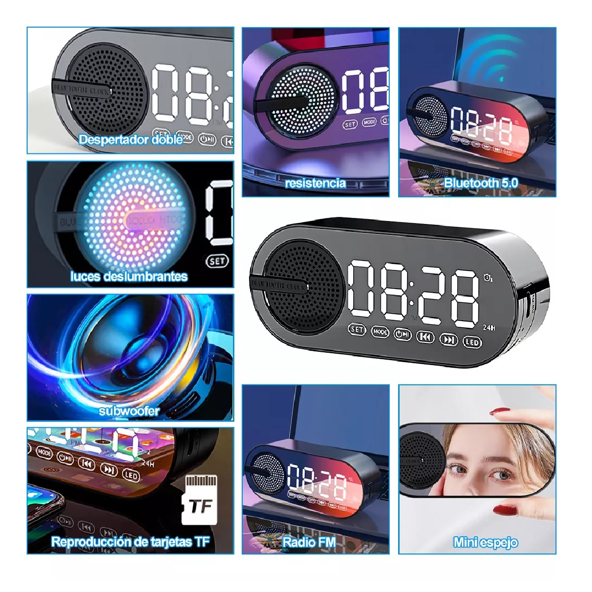 Reloj Digital Despertador Led Con Bocina Bluetooth Y Radio