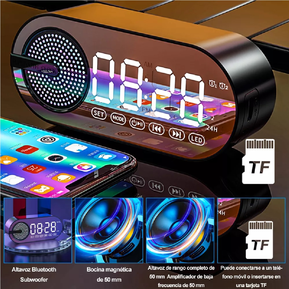Reloj Digital Despertador Led Con Bocina Bluetooth Y Radio
