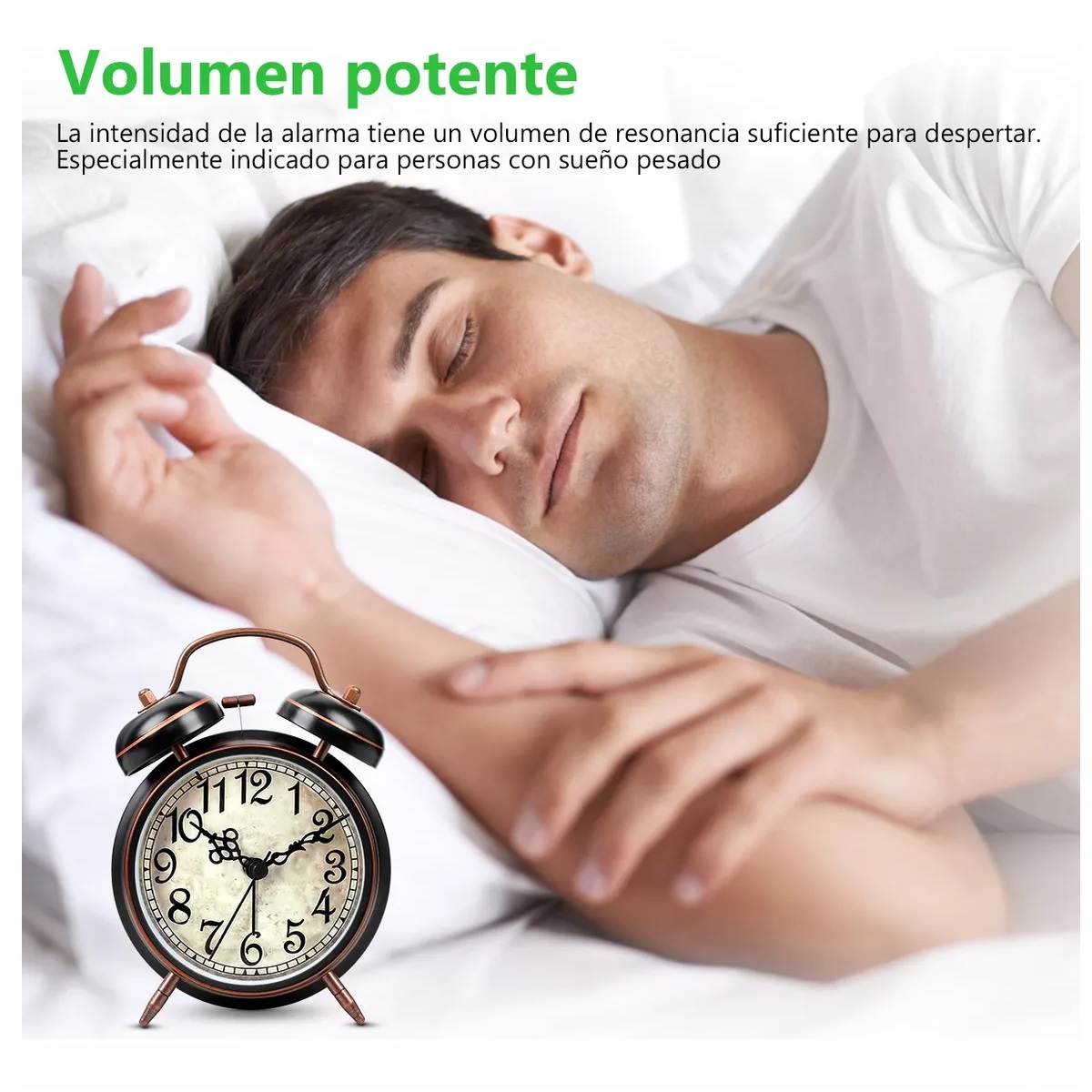 Reloj Despertador Campana Retro Analógico Estilo Vintage Negro