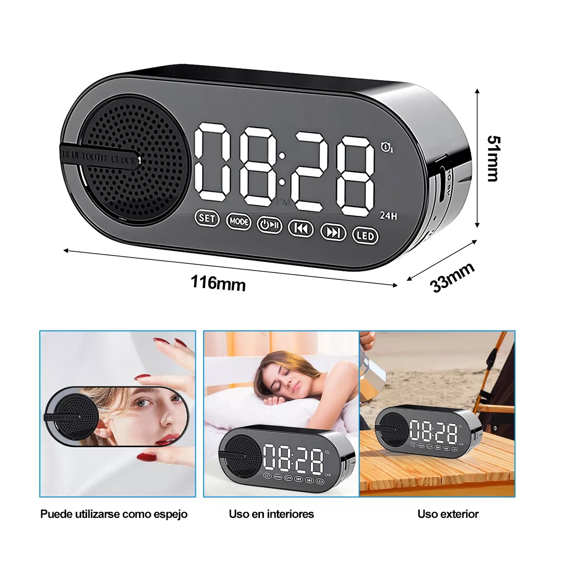 Reloj Digital Despertador Led Con Bocina Bluetooth Y Radio