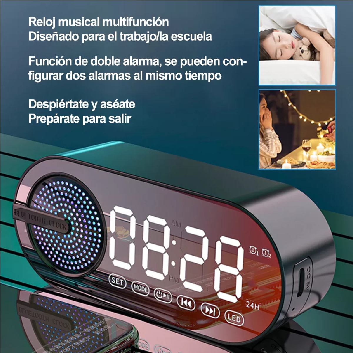 Reloj Digital Despertador Led Con Bocina Bluetooth Y Radio