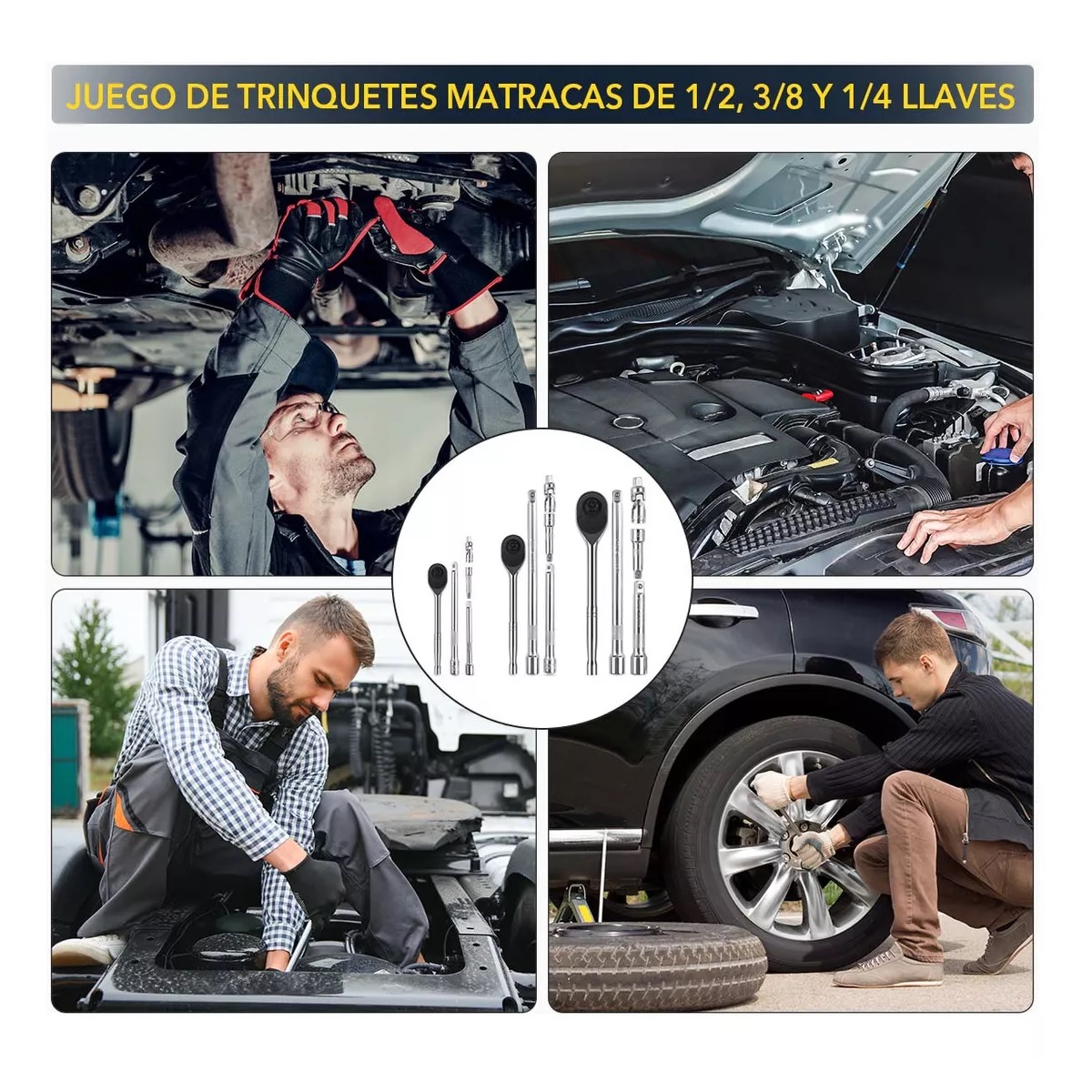 16 Kit De Herramientas Mecanicas Dados Llave Matraca Autocle Plateado