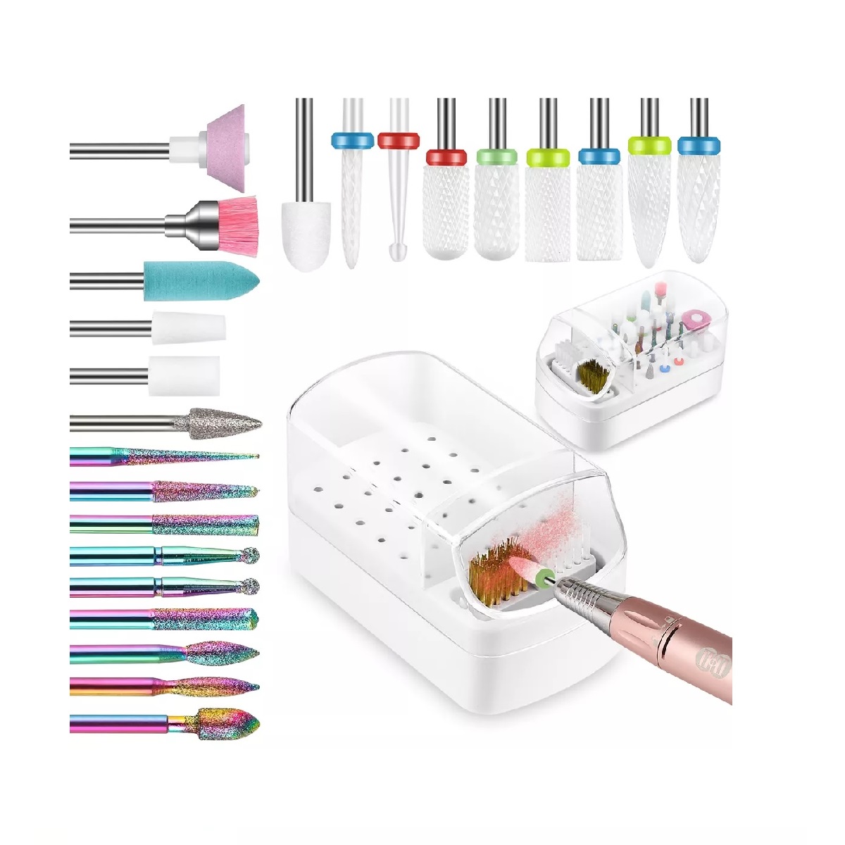 24pz Puntas Para Drill Taladro Y Soporte Para Brocas De Uñas
