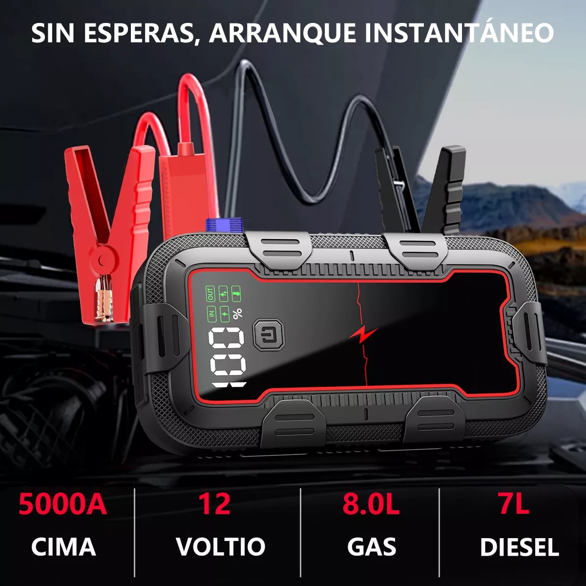 Arrancador De Batería Para Coche Portátil 5000a Con Pantalla