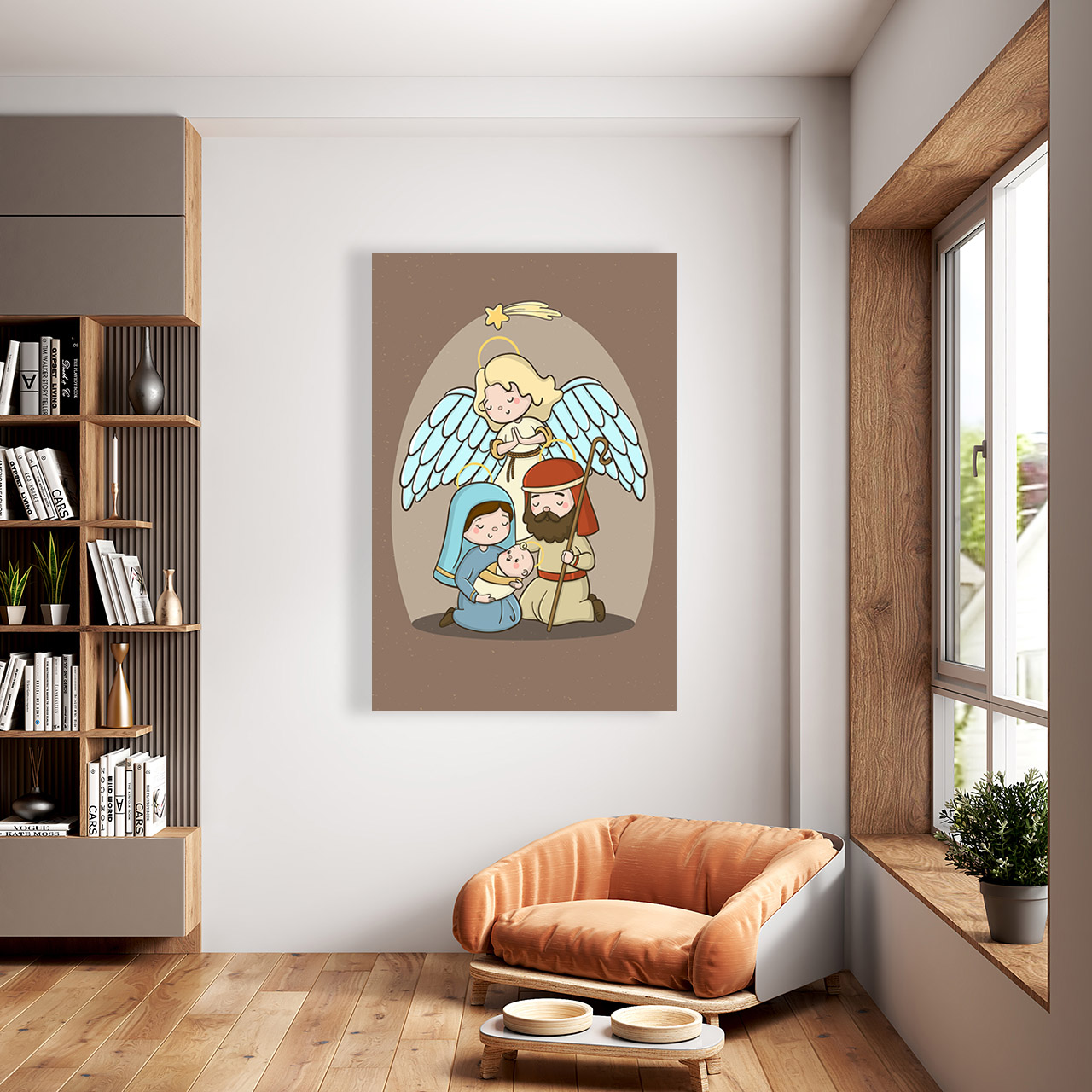 Cuadro Decorativo Canvas Religioso para niños Nacimiento Jesus María y Jose 135 X 90