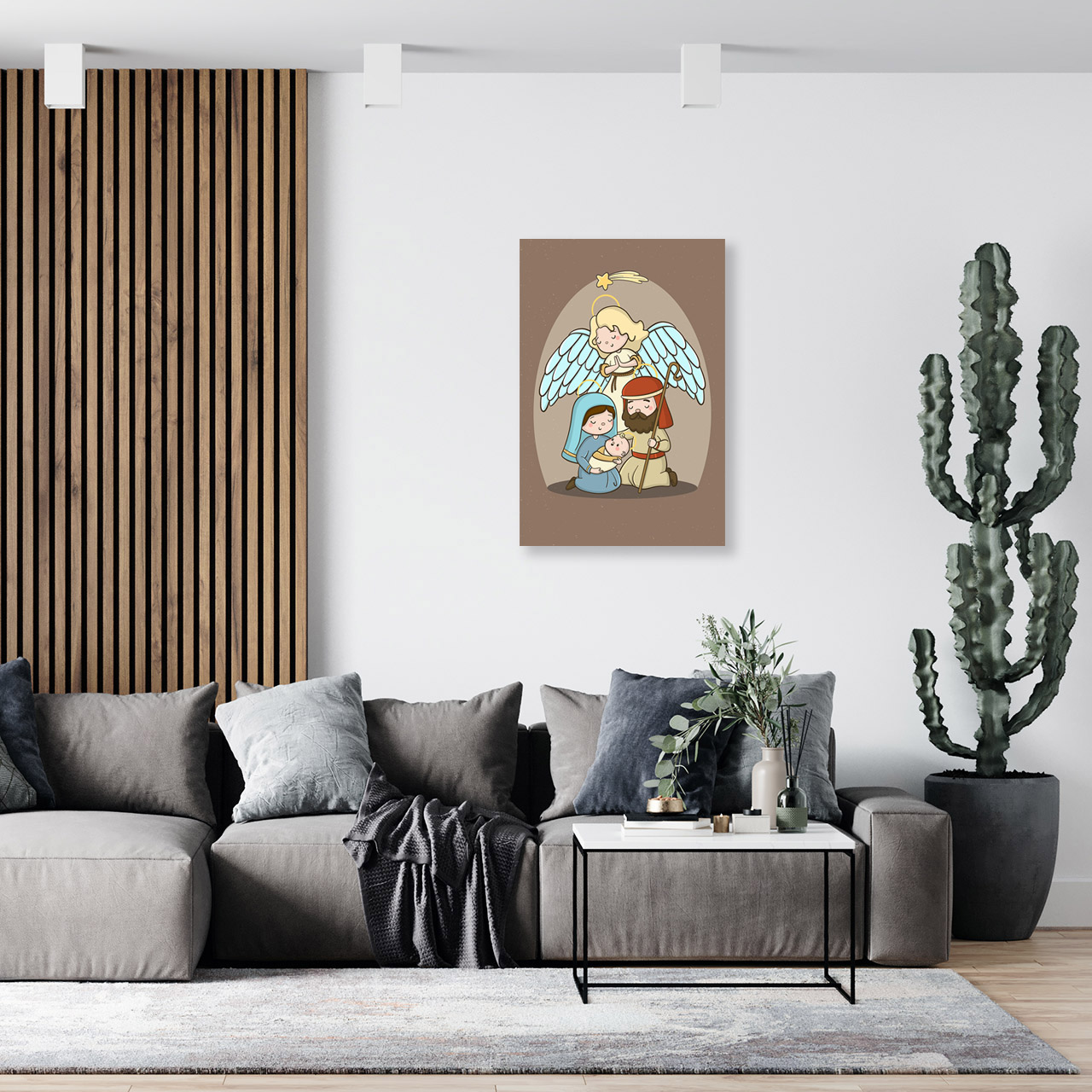 Cuadro Decorativo Canvas Religioso para niños Nacimiento Jesus María y Jose 135 X 90
