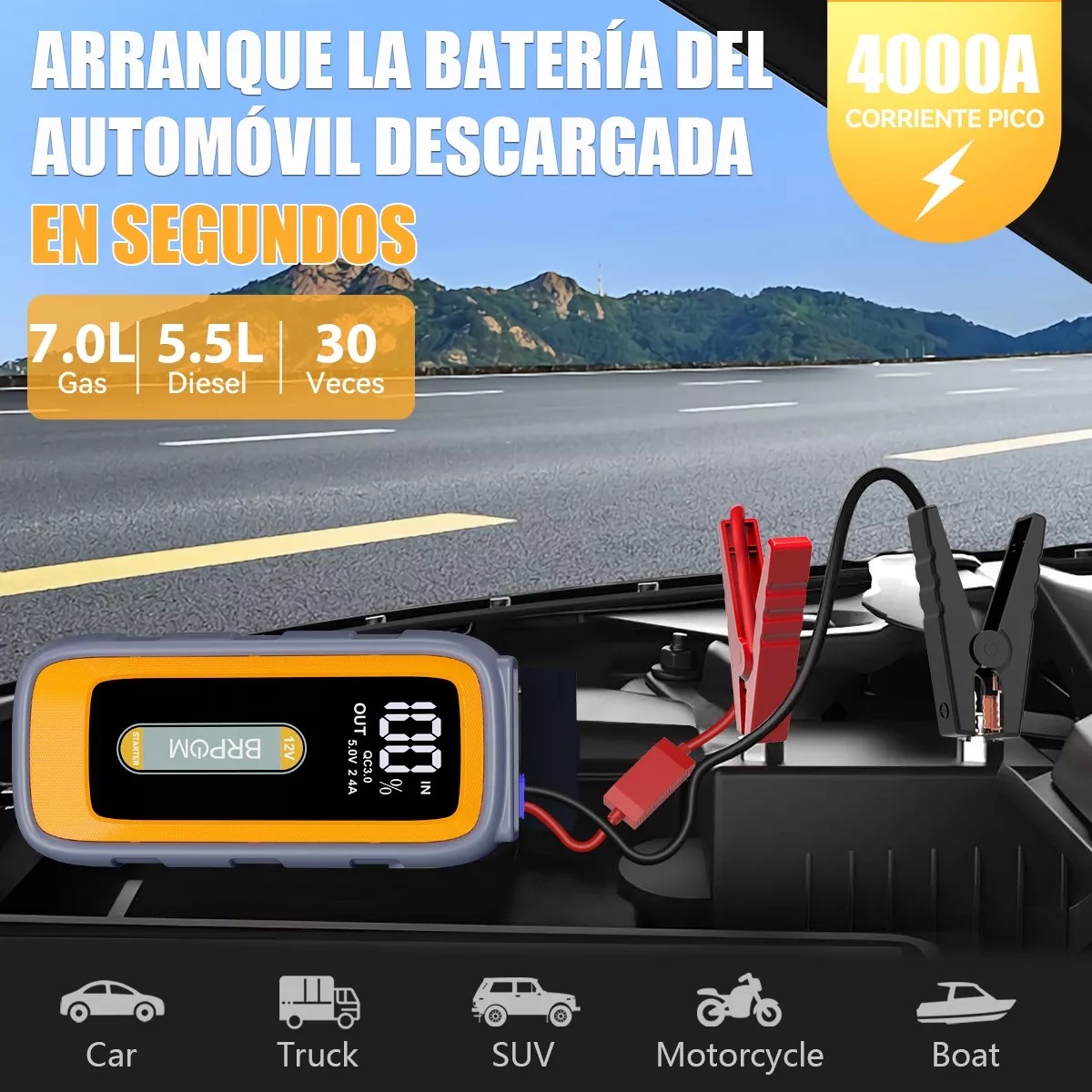 Arrancador De Bateria De Auto Portátil 4000a,carga Rápida