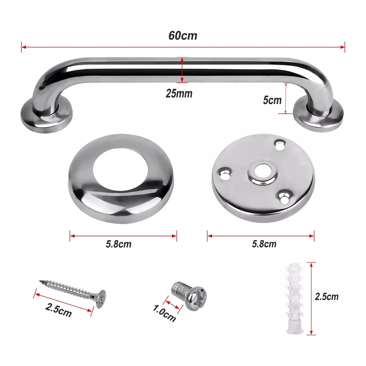 2 Pcs Barra De Seguridad Para Baño 60cm Pasamano Acero Inoxidable