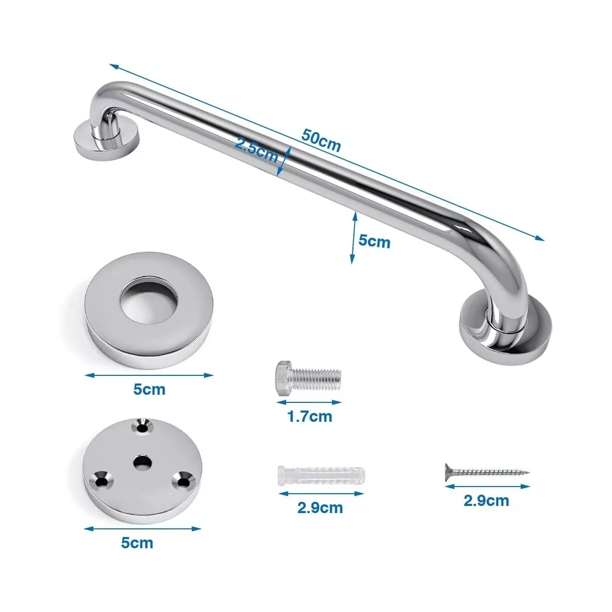 Barra De Seguridad Baño Pasamanos Acero Inox Wc 50cm 2 Pcs
