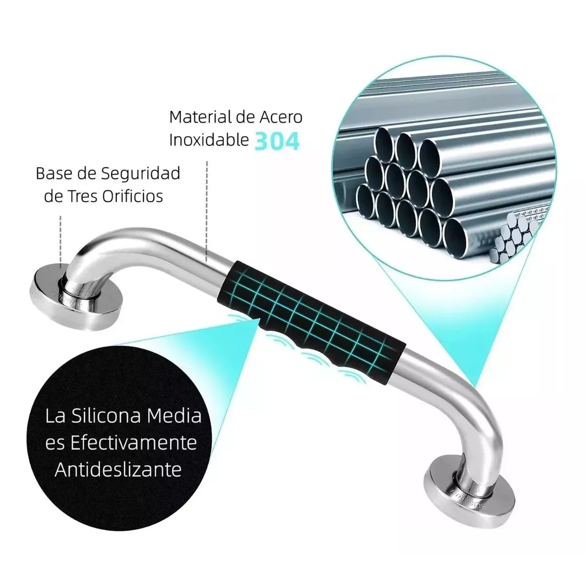 2 Barras Agarradera De Seguridad Baños Apoyo Acero Inox 50cm