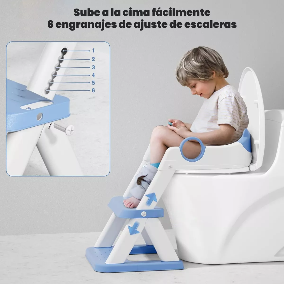 Asiento Entrenador Para Baño Niños, Accesorios Baño Escalera Azul