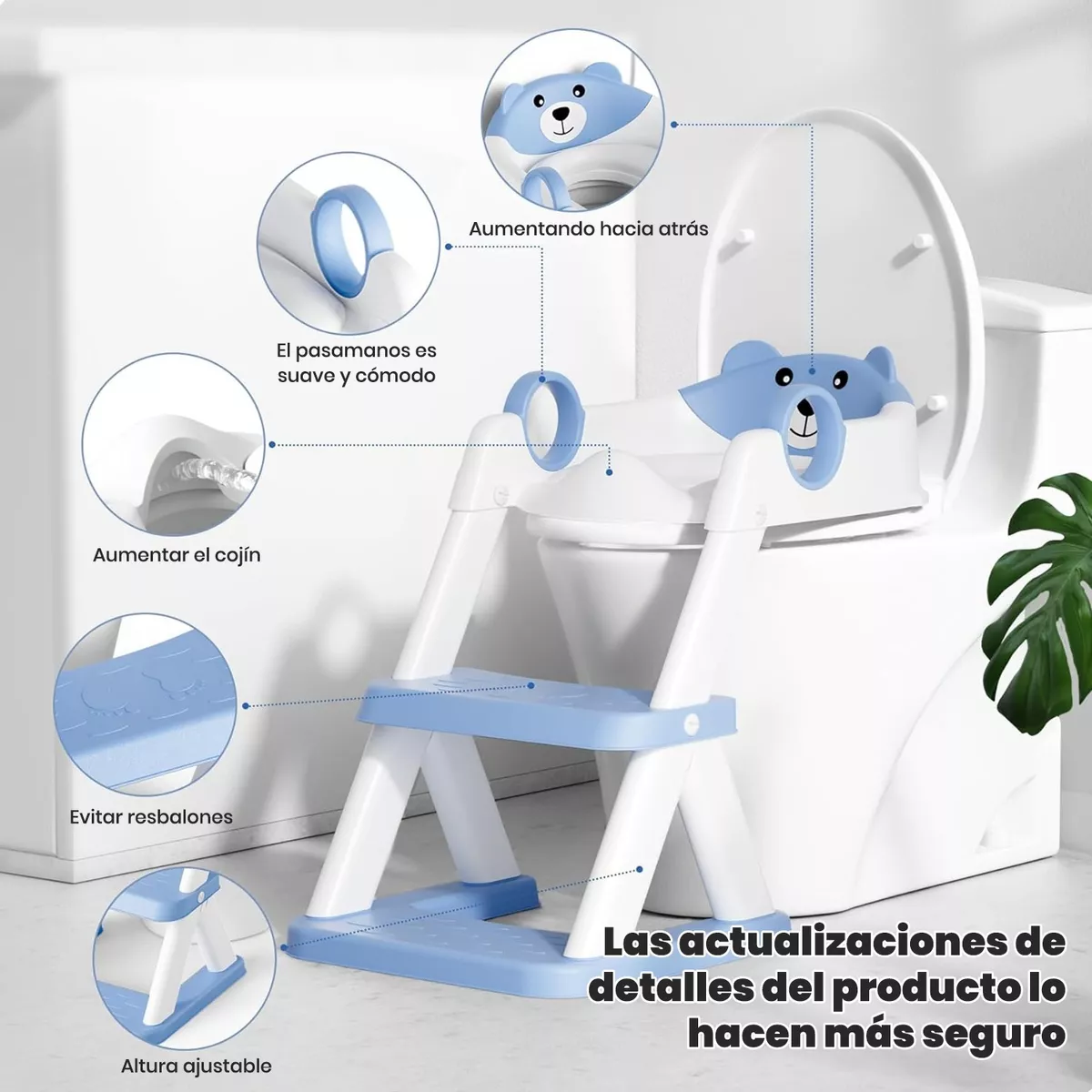 Asiento Entrenador Para Baño Niños, Accesorios Baño Escalera Azul