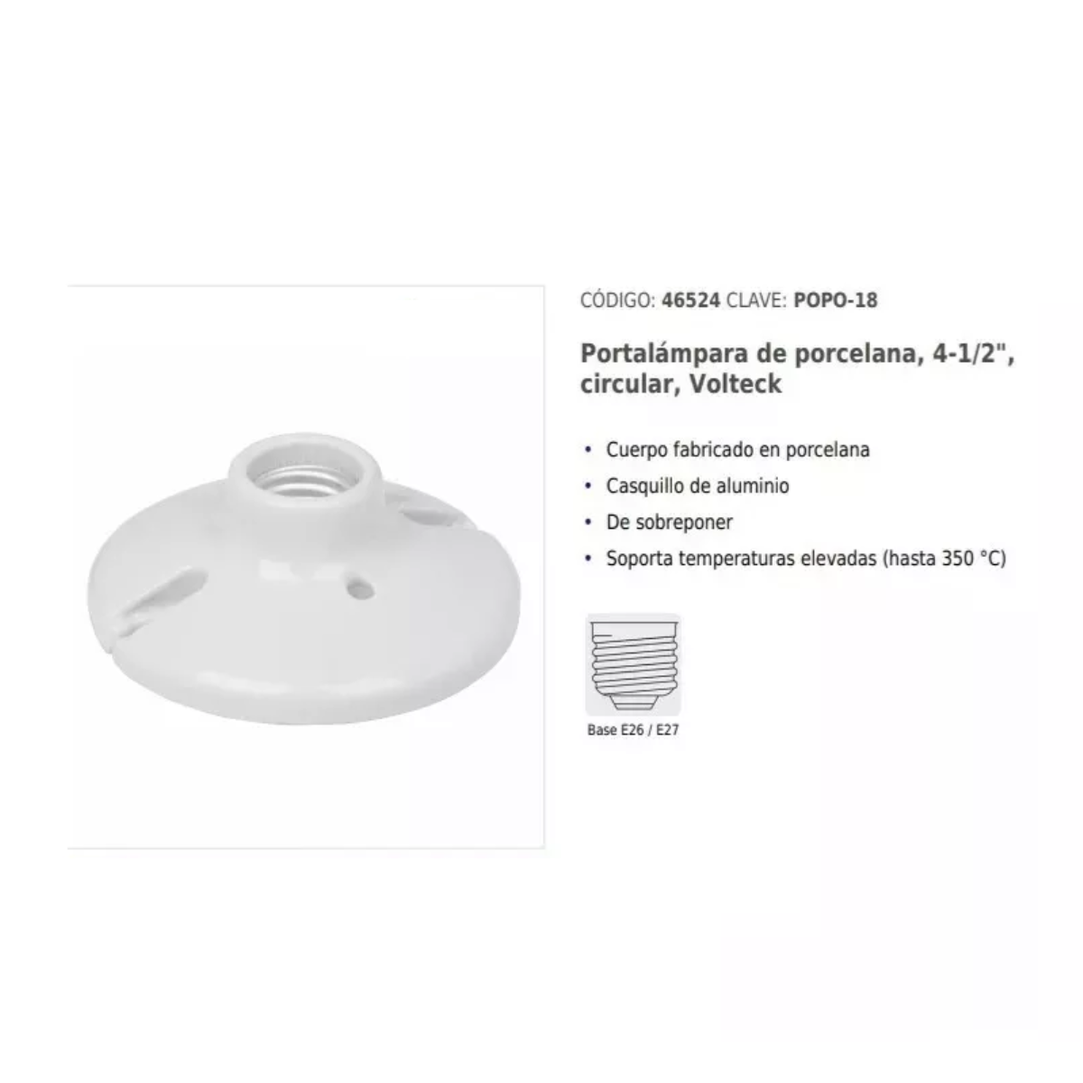Paq. 6 Portalampara Porcelana 4 1/2 Circular Color Blanco