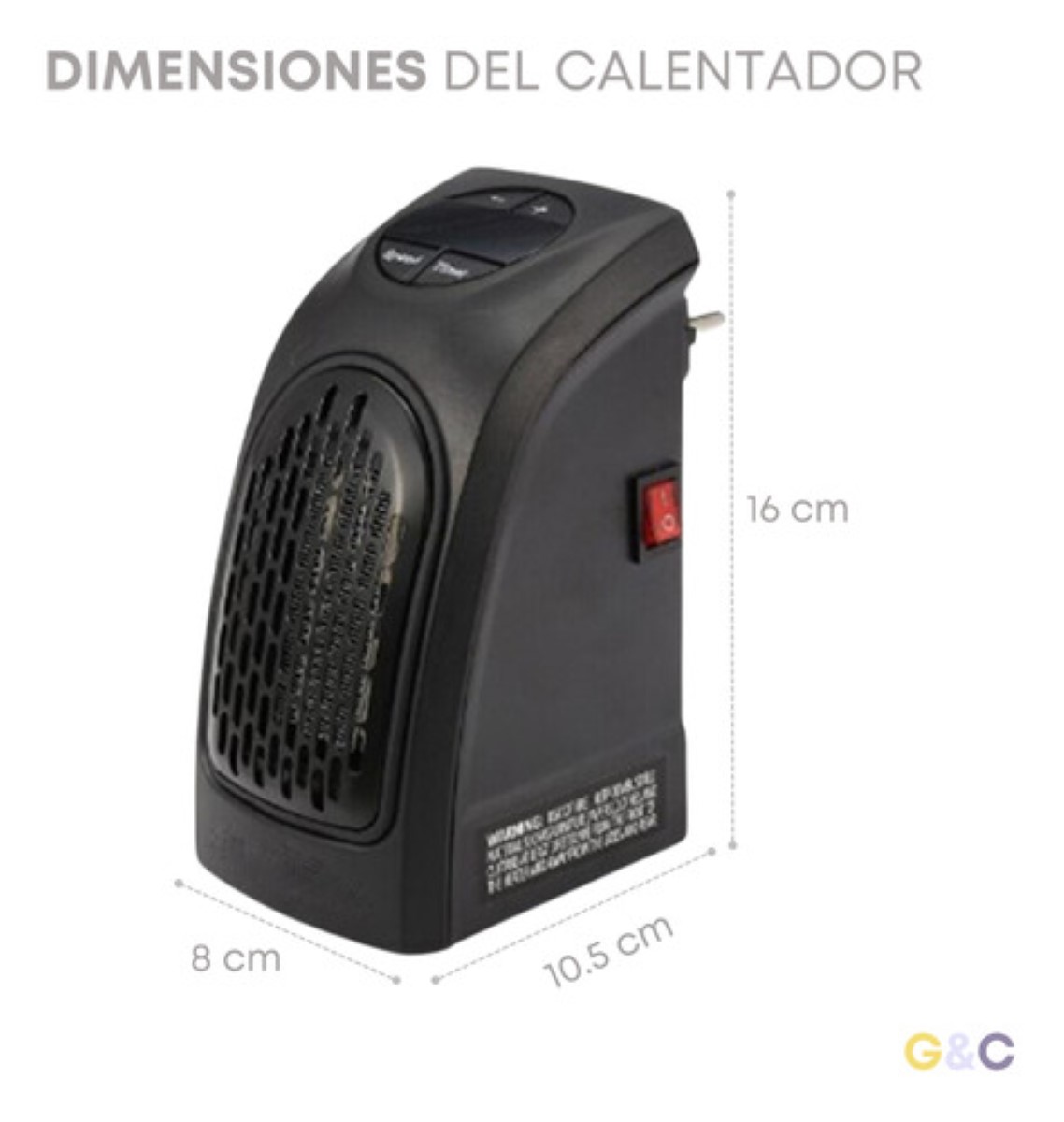 Mini Calentador De Aire Electrico Portatil Ajustable Pared negro