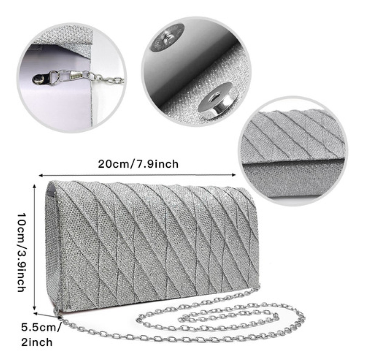 Bolsa De Mano De Noche Para Fiesta Elegante Con Cadena plata