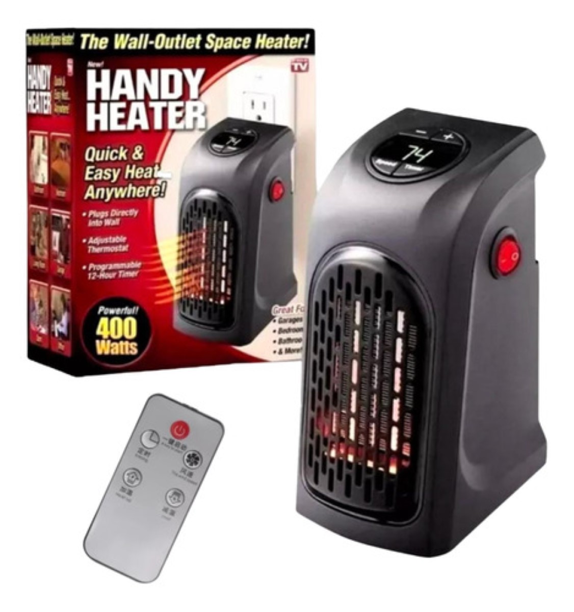 Mini Calentador De Aire Electrico Portatil Ajustable Pared negro