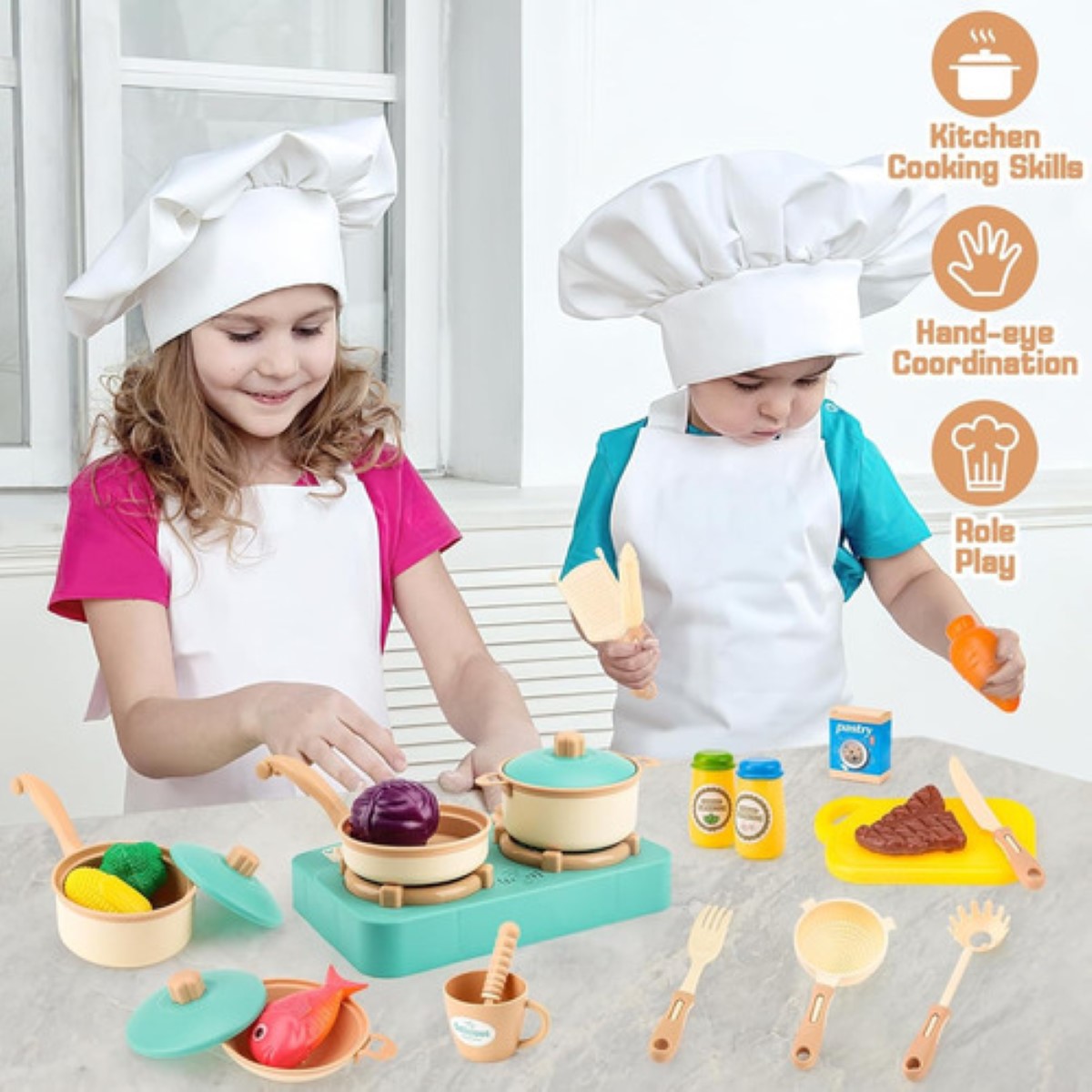 29pz Cocina De Juguete De Niña Luz Sonido Agua Vapor Spray Marrón verde