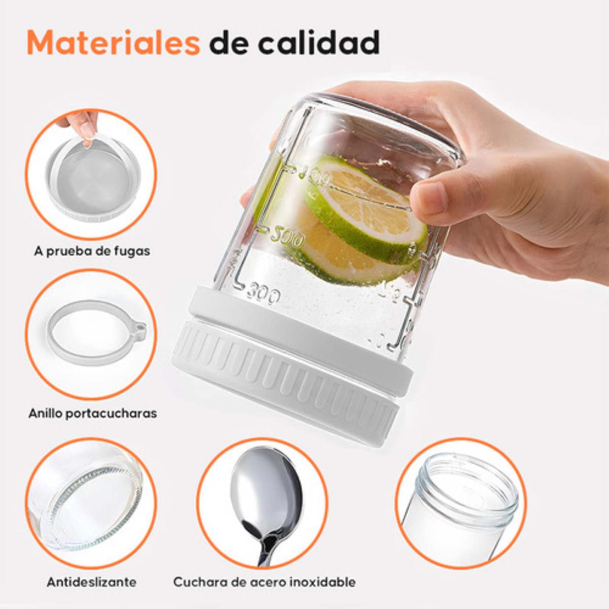 6 Pzs 350ml Tarros De Avena Overnight Con Cuchara Y Tapa 2grises2amarillos2rosa
