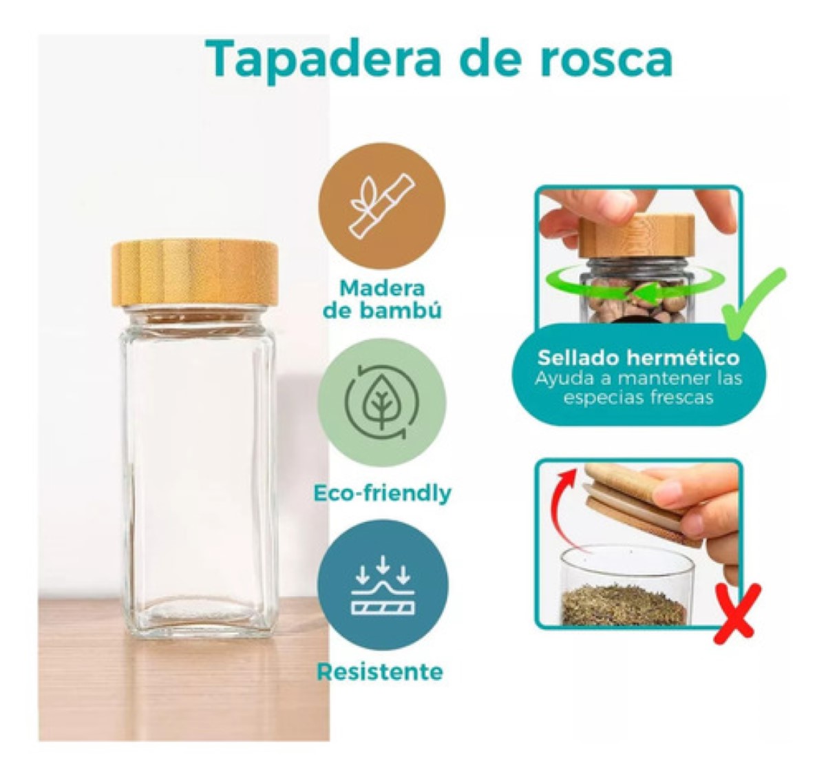 12pcs Tarros De Vidrio Para Especias Tapa Bambú Embudo 120ml 
