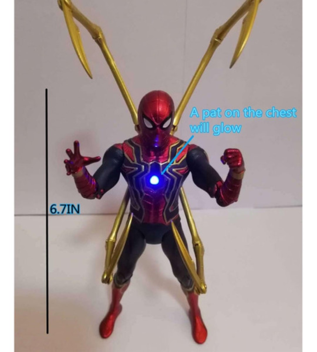 Marvel Iron Spiderman Con Figura Accion Articulada Con Luz rojo azul 