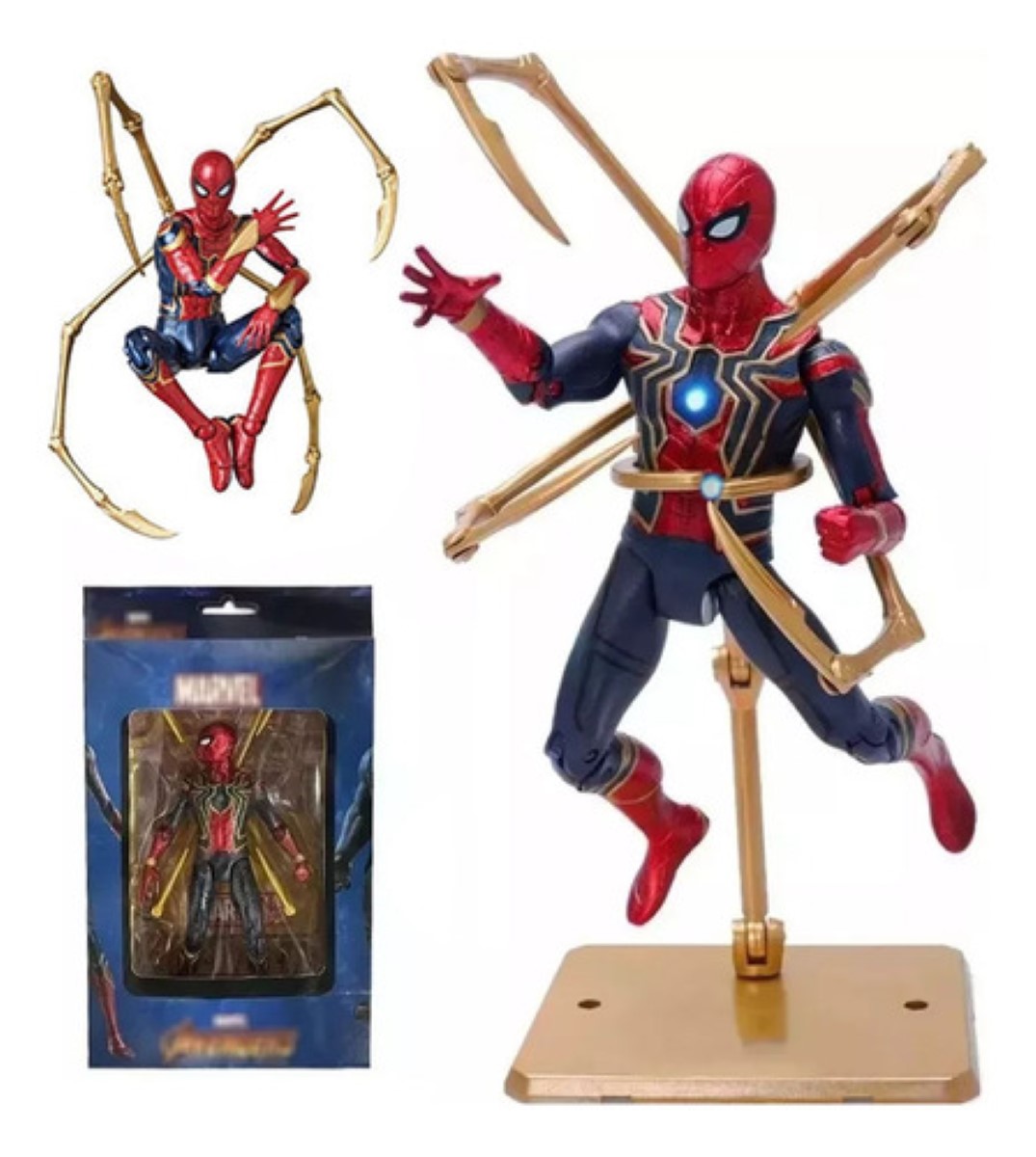 Marvel Iron Spiderman Con Figura Accion Articulada Con Luz rojo azul 