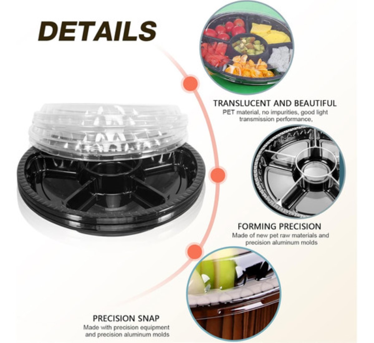 12pcs Bandejas Redondas Con Tapa Lisa Plástico Domo Botanero transparente 