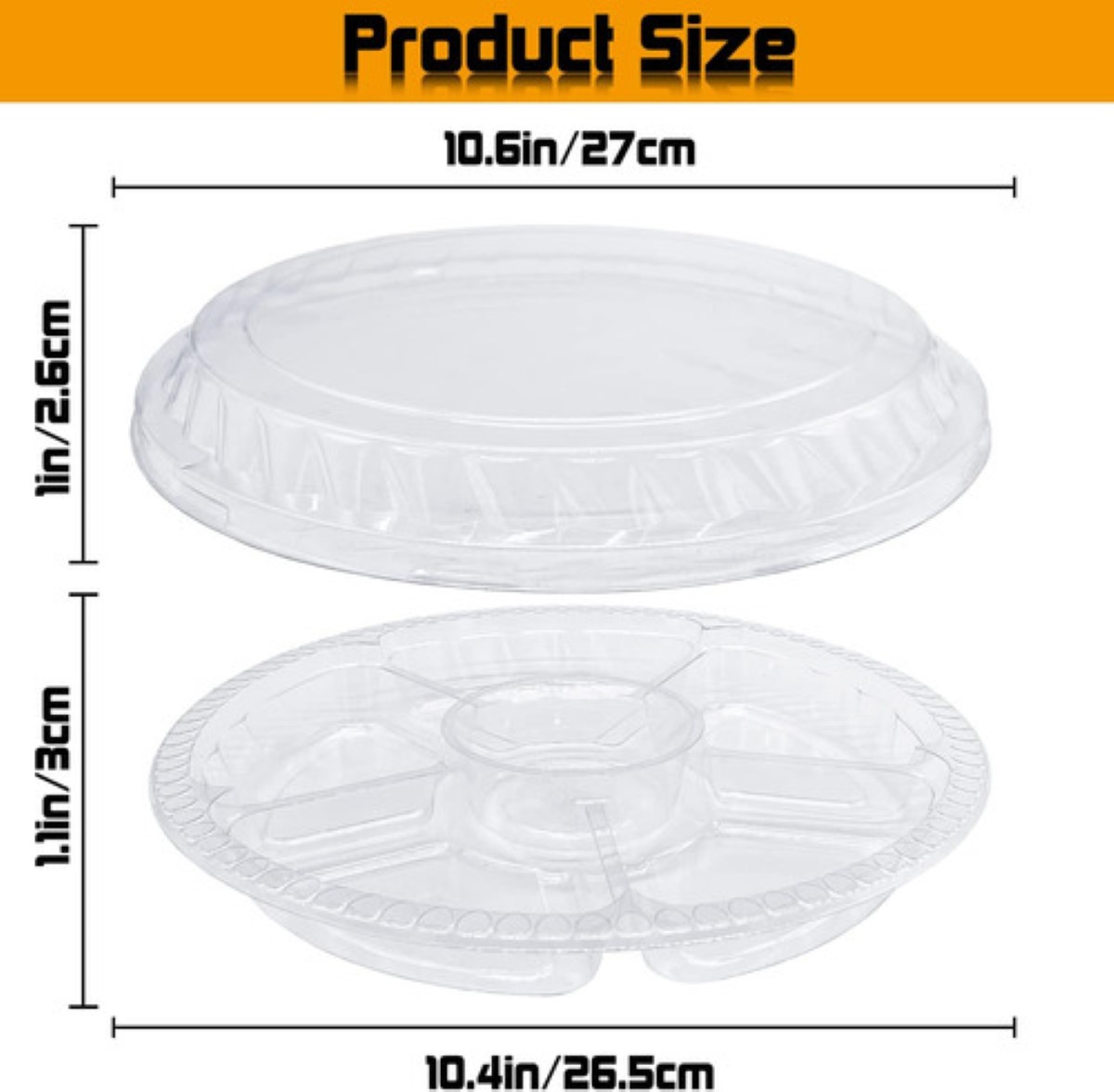 12pcs Bandejas Redondas Con Tapa Lisa Plástico Domo Botanero transparente 