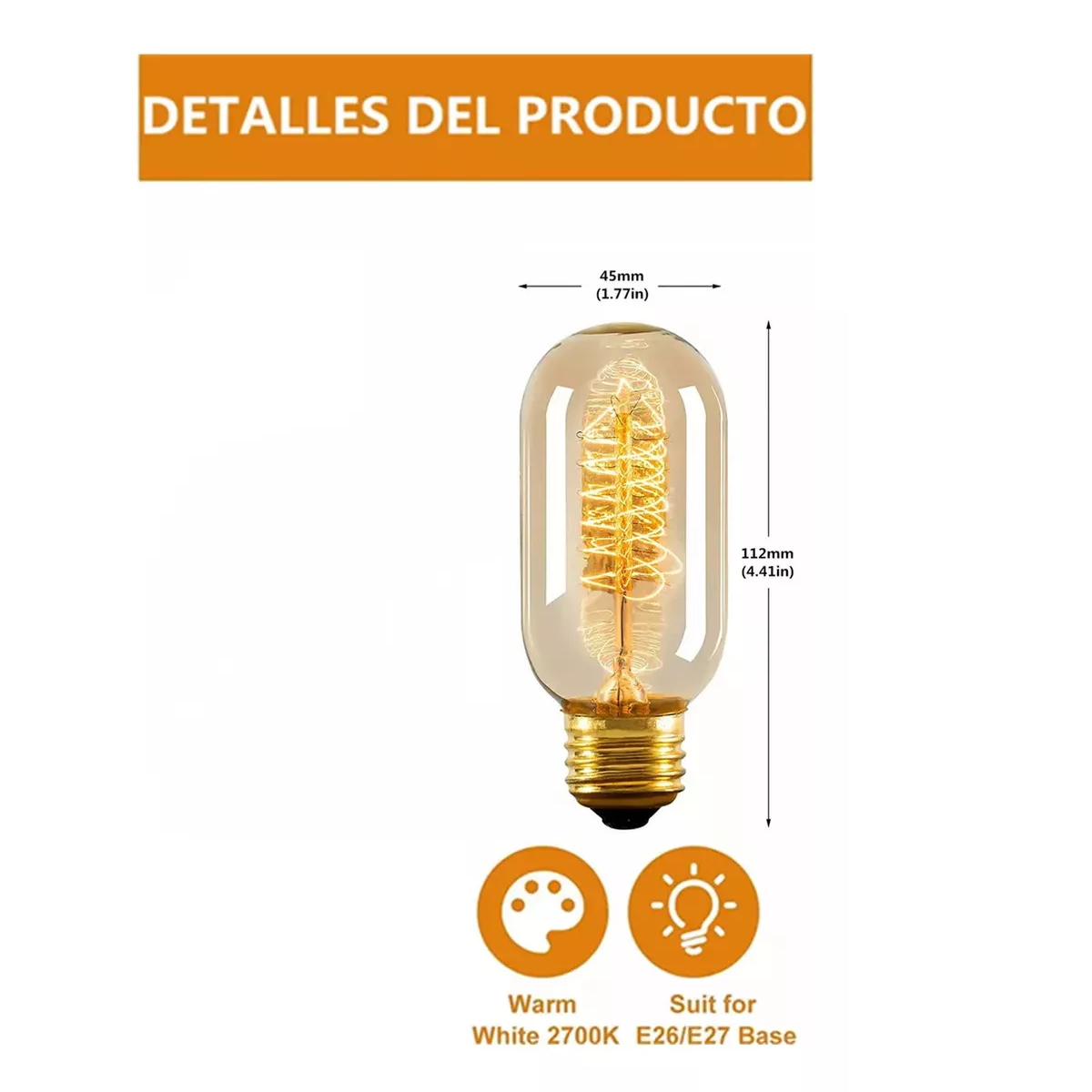 Foco edison vintage luz ámbar  40W 127V  8 unidades