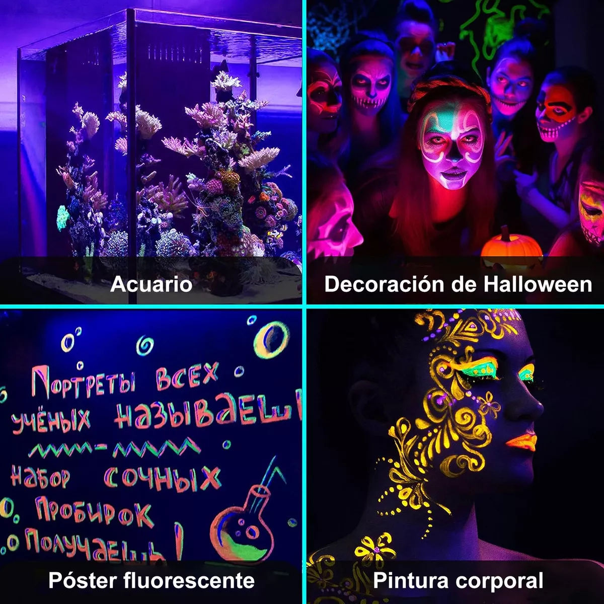 Foco Luz Negra Led Uv Fluorescente Para Fiesta 9w 4 Piezas Púrpura 127V