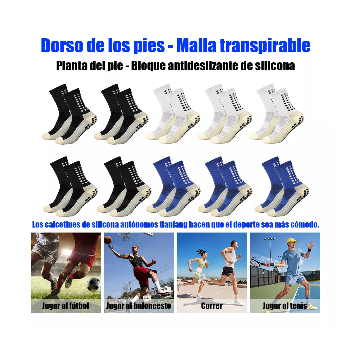 10 Par Calcetin Media Deportivos Fútbol Antideslizantes Combinación C