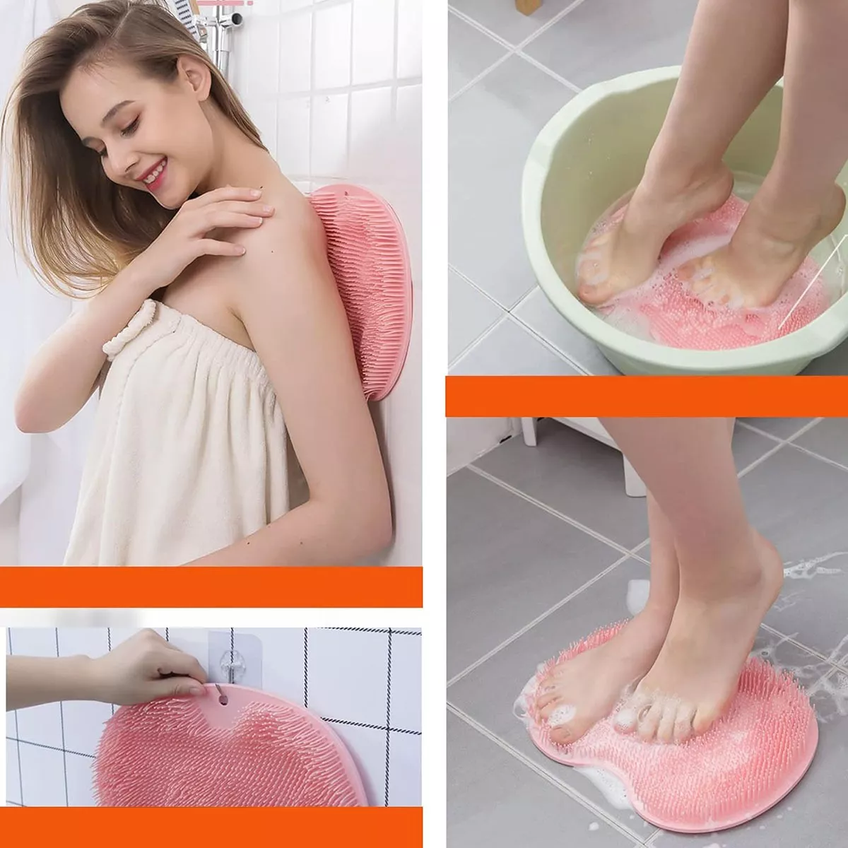 Cepillos Duchas Y Cepillo Masajeador Capilar Y Tapete Baño 3 Rosa