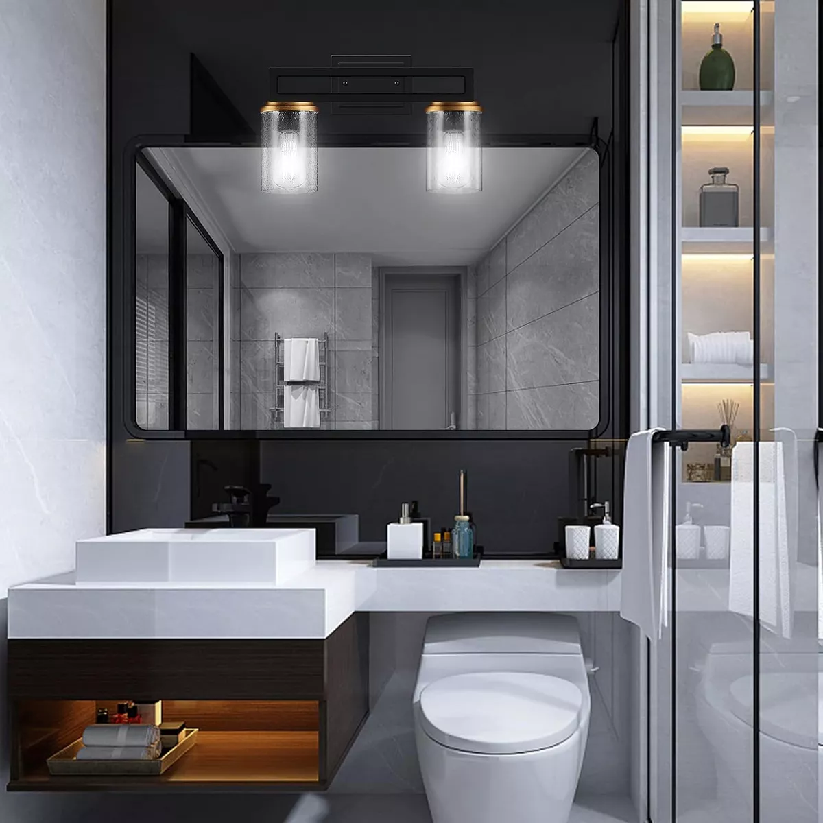 Lámpara De Pared Para Baño Moderna De 2 Luces, Luz De Tocado
