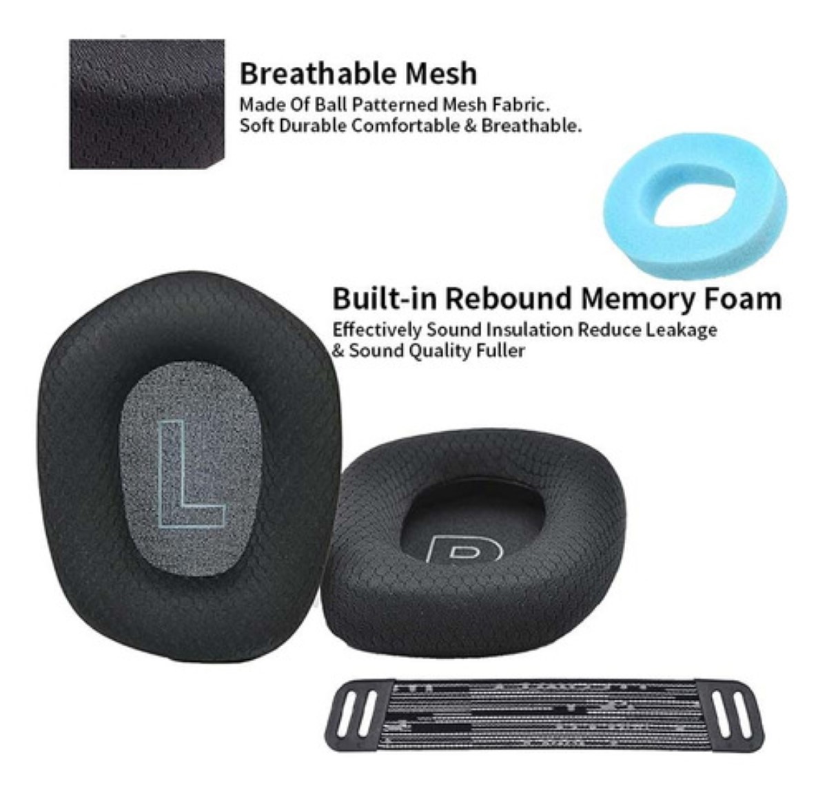 Almohadillas + Diadema Compatibles Con Logitech G733 G335 NEGRO