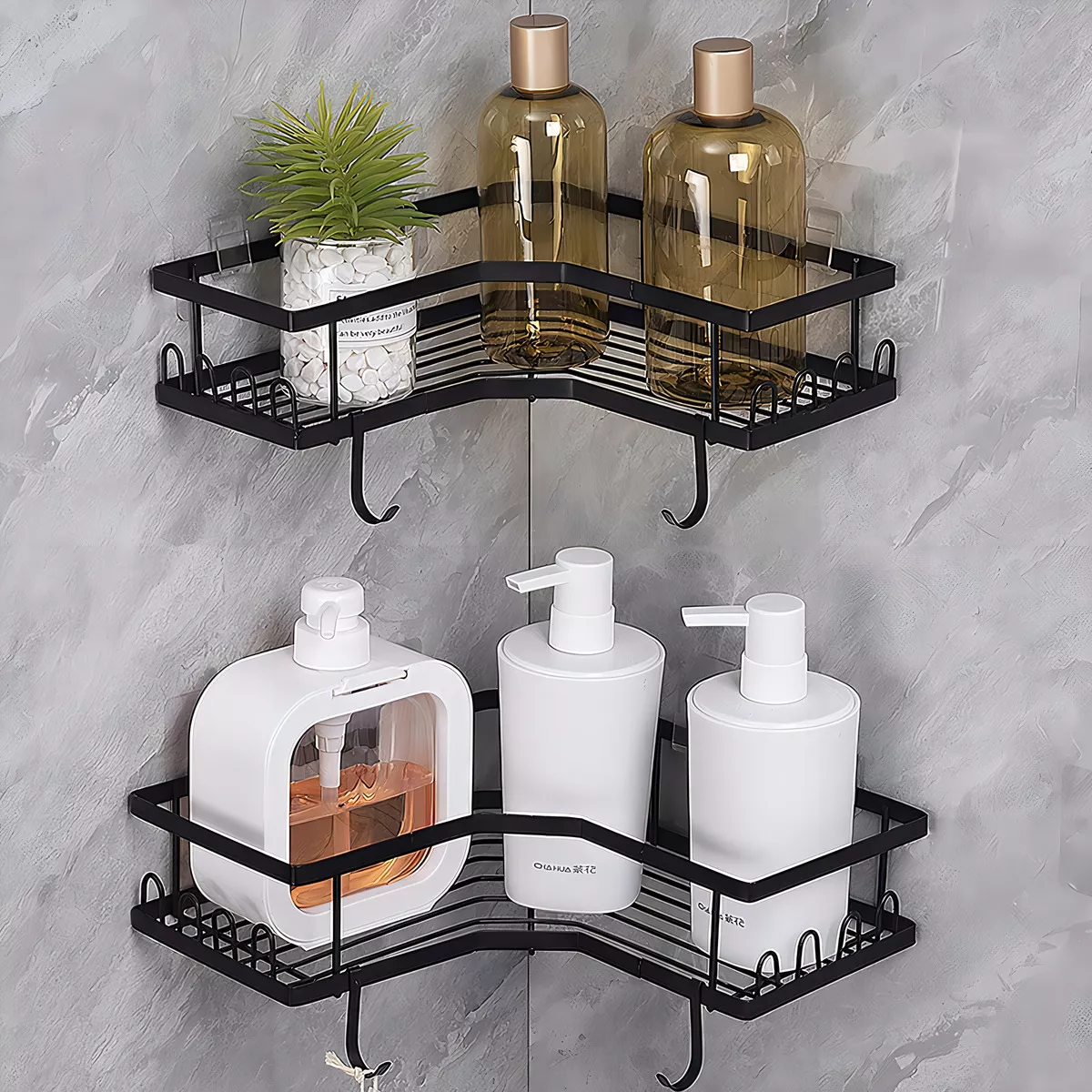 6pcs Accesorios Para Baño Estante Organizador De Repisa Baño Color Negro