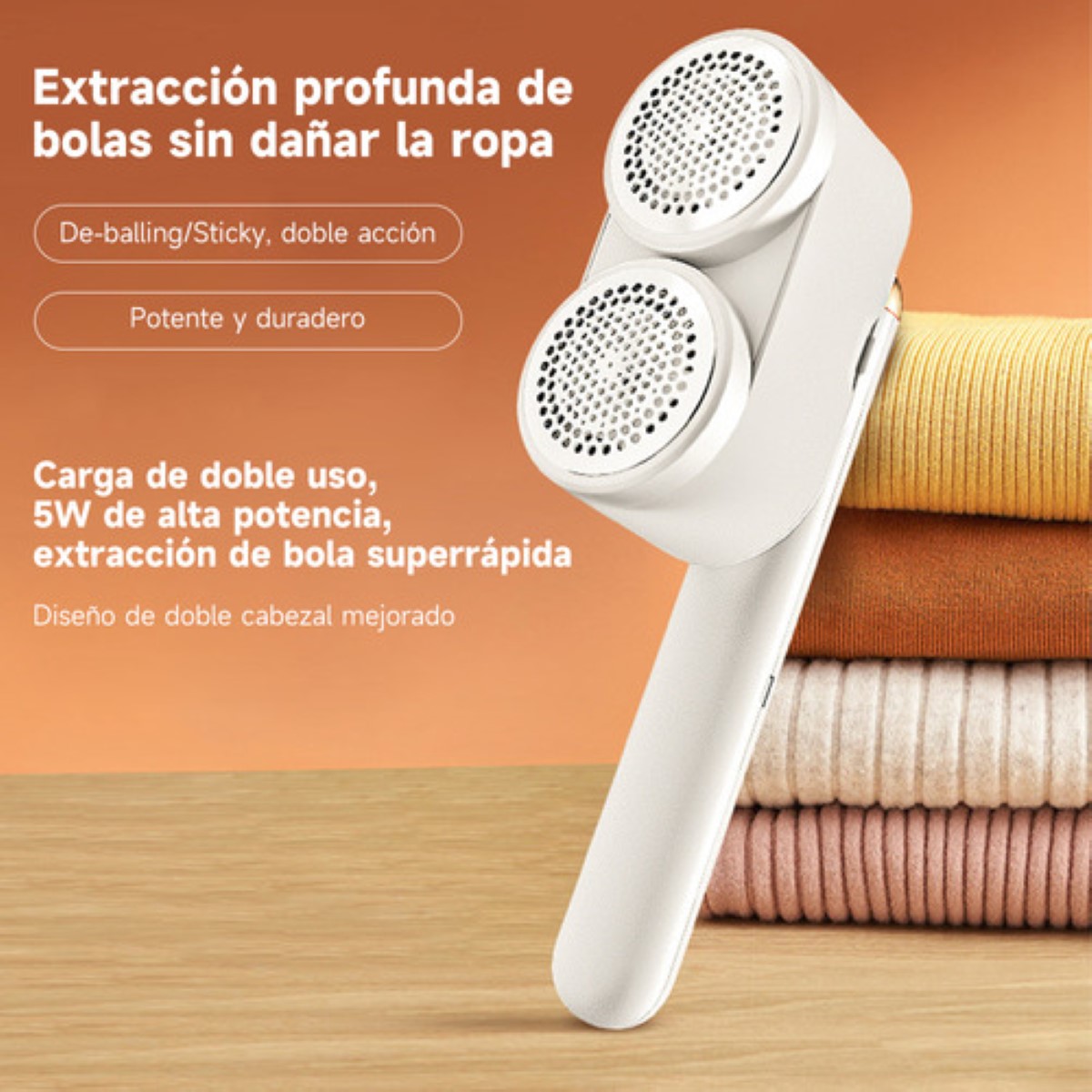 Quita Pelusa Electrico Doble Cabeza Quitapelusas Inalámbrico BLANCO