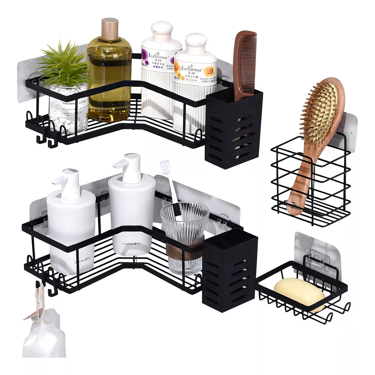 6pcs Accesorios Para Baño Estante Organizador De Repisa Baño Color Negro