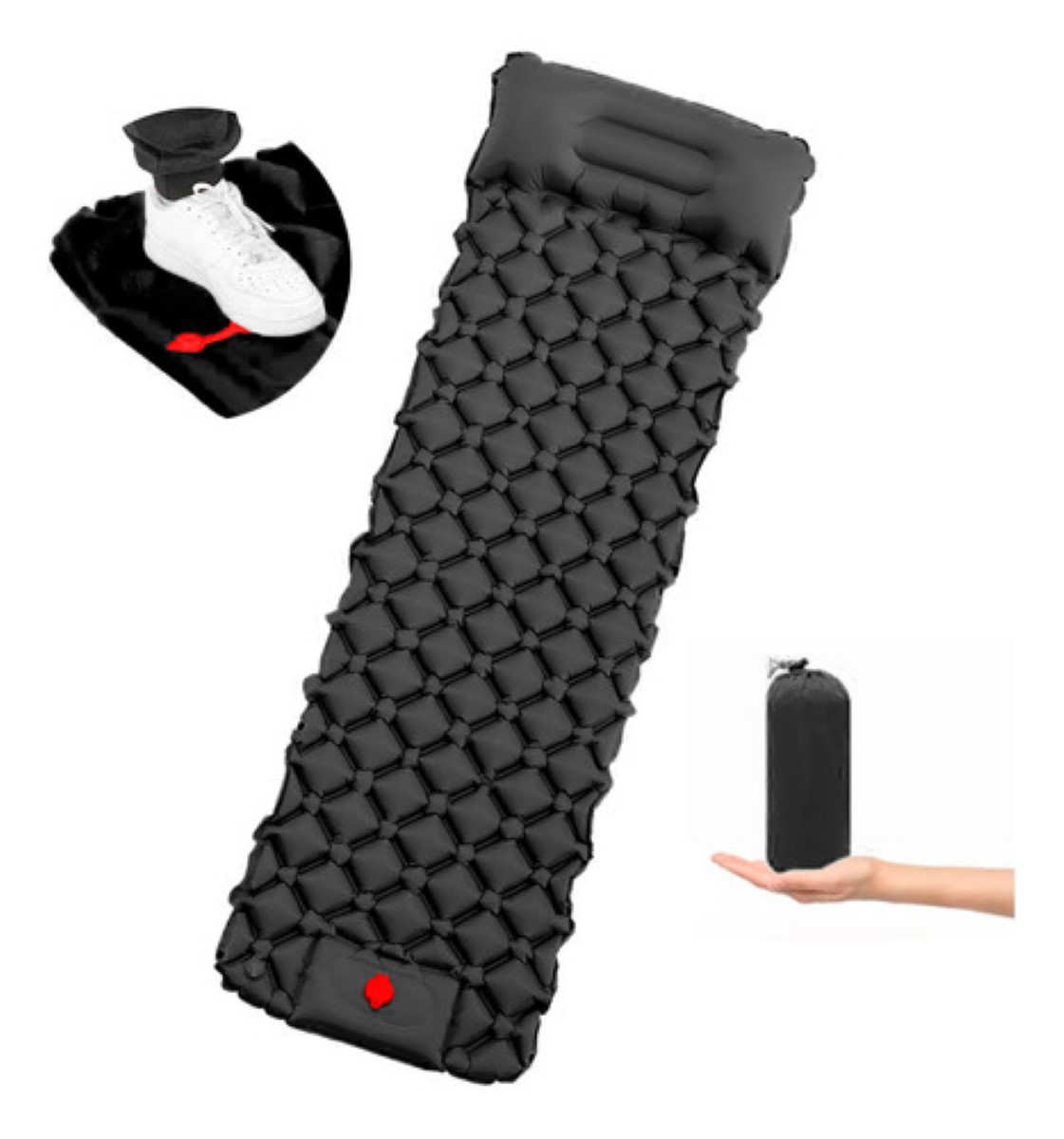 Colchones Inflables Acampar Autoinflable Portátil IndividualNEGRO