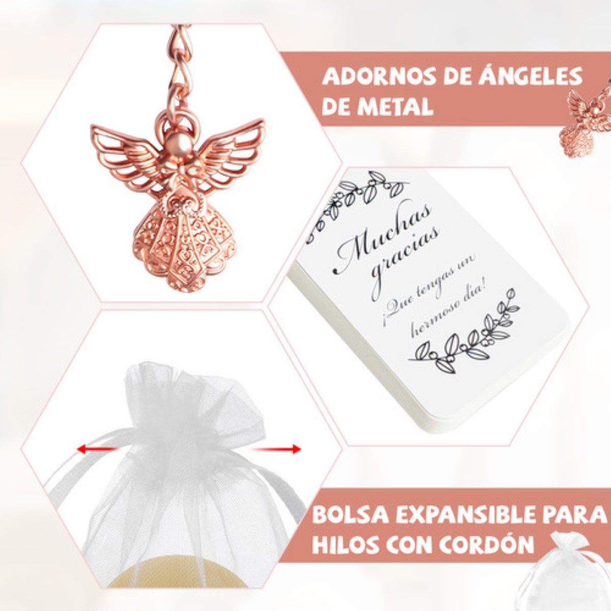 50pc Llaveros De Ángel Regalo Para Bautizo Con Bolsa Organza angel de oro r