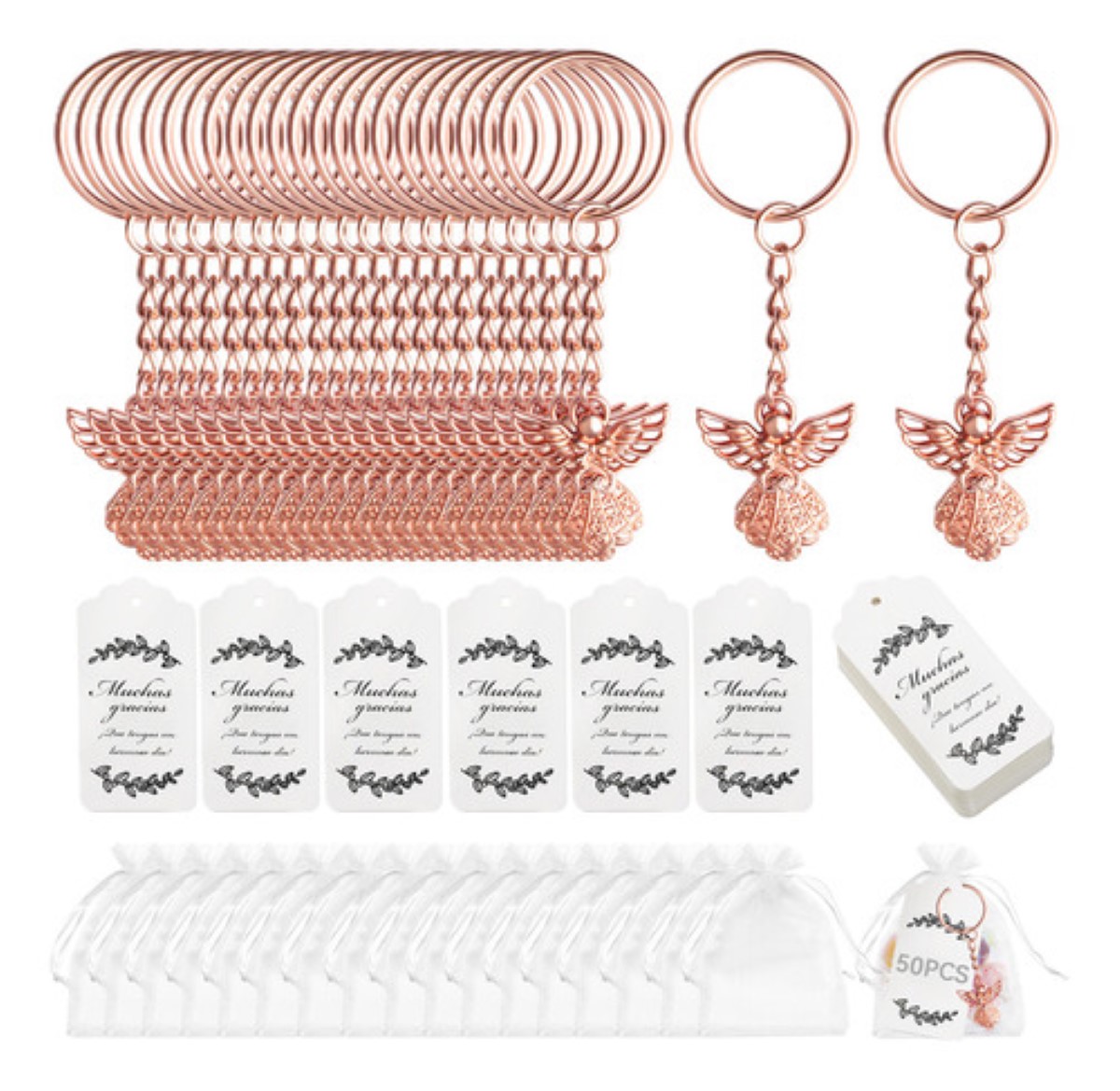50pc Llaveros De Ángel Regalo Para Bautizo Con Bolsa Organza angel de oro r