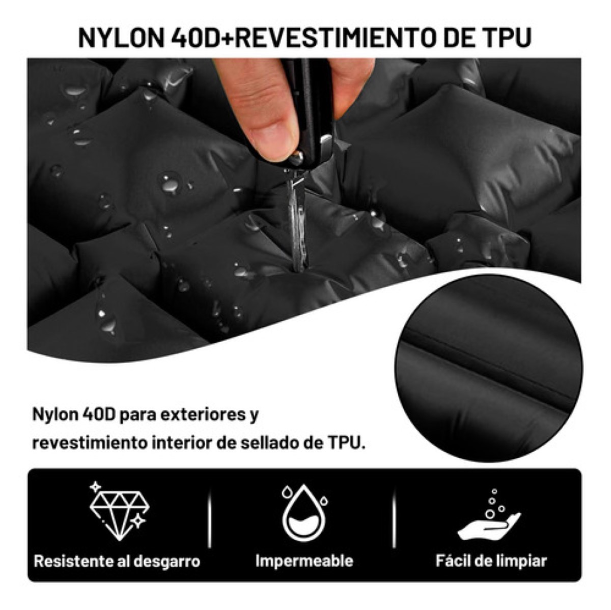 Colchones Inflables Acampar Autoinflable Portátil IndividualNEGRO