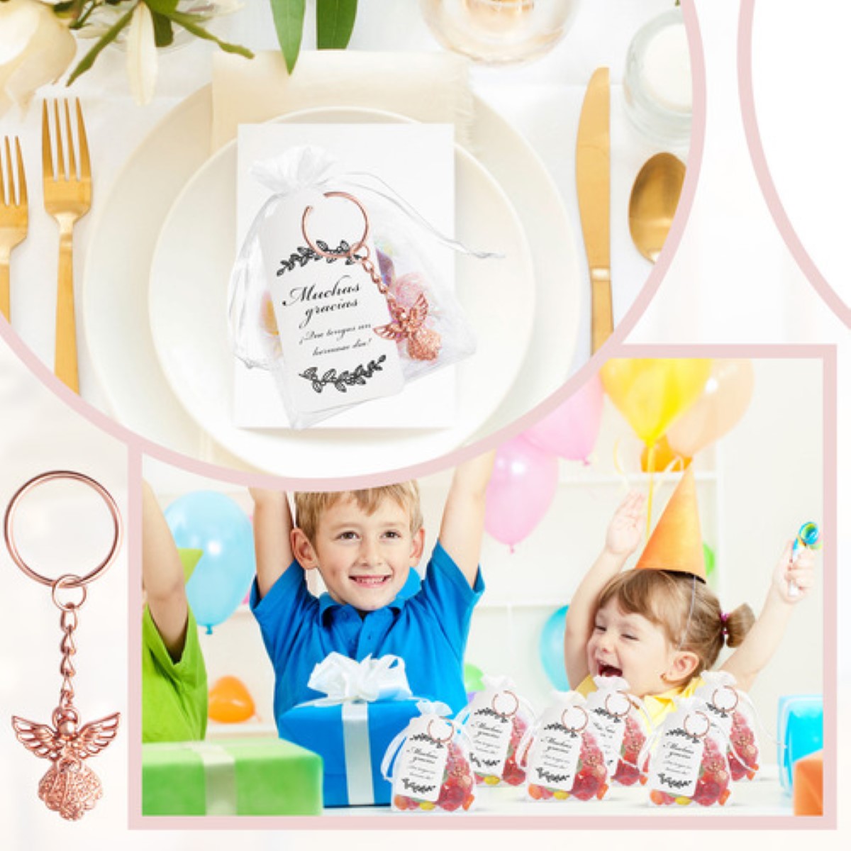 50pc Llaveros De Ángel Regalo Para Bautizo Con Bolsa Organza angel de oro r