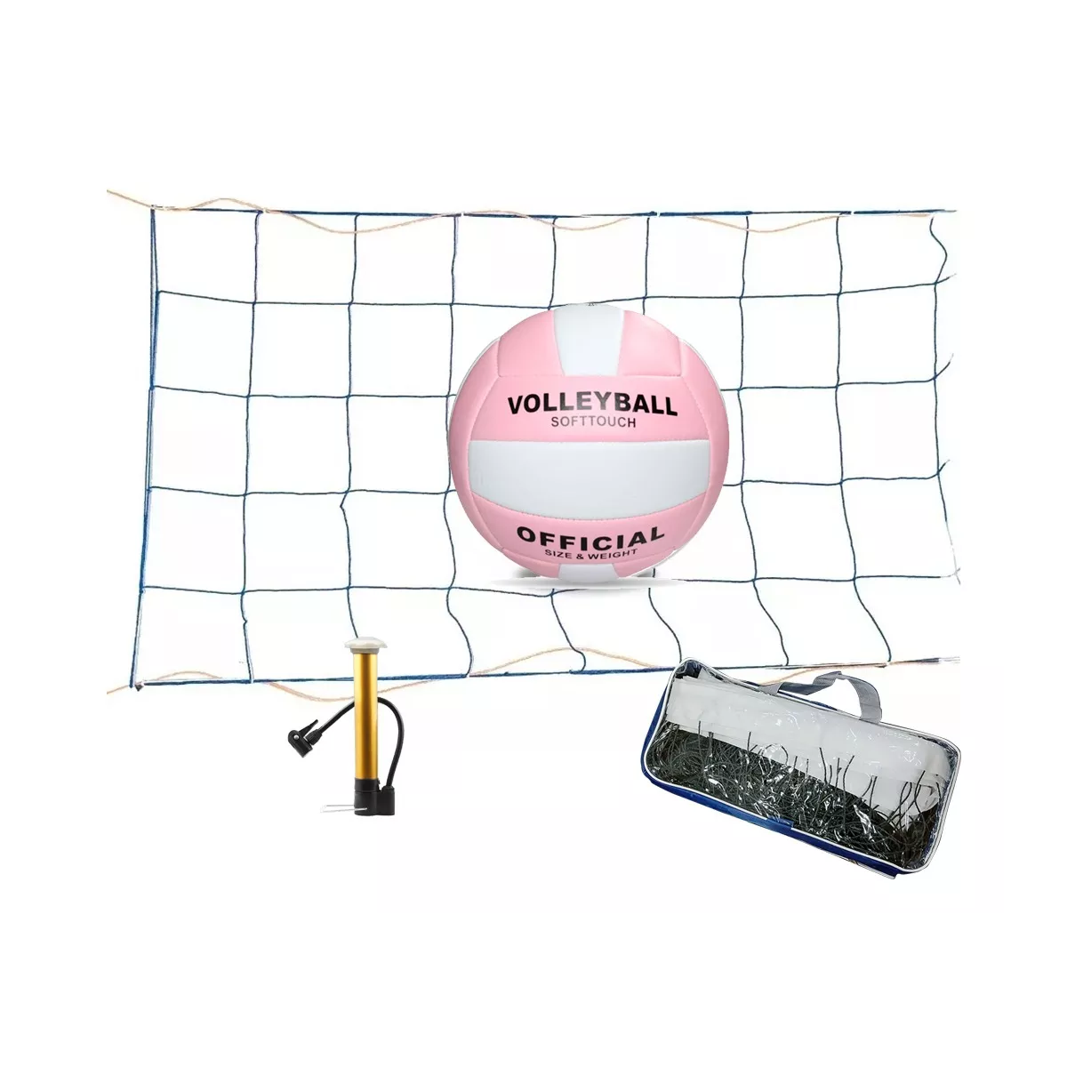Kit Red Voleibol Inflador, Balon Rosa Y Valvula Accesorios
