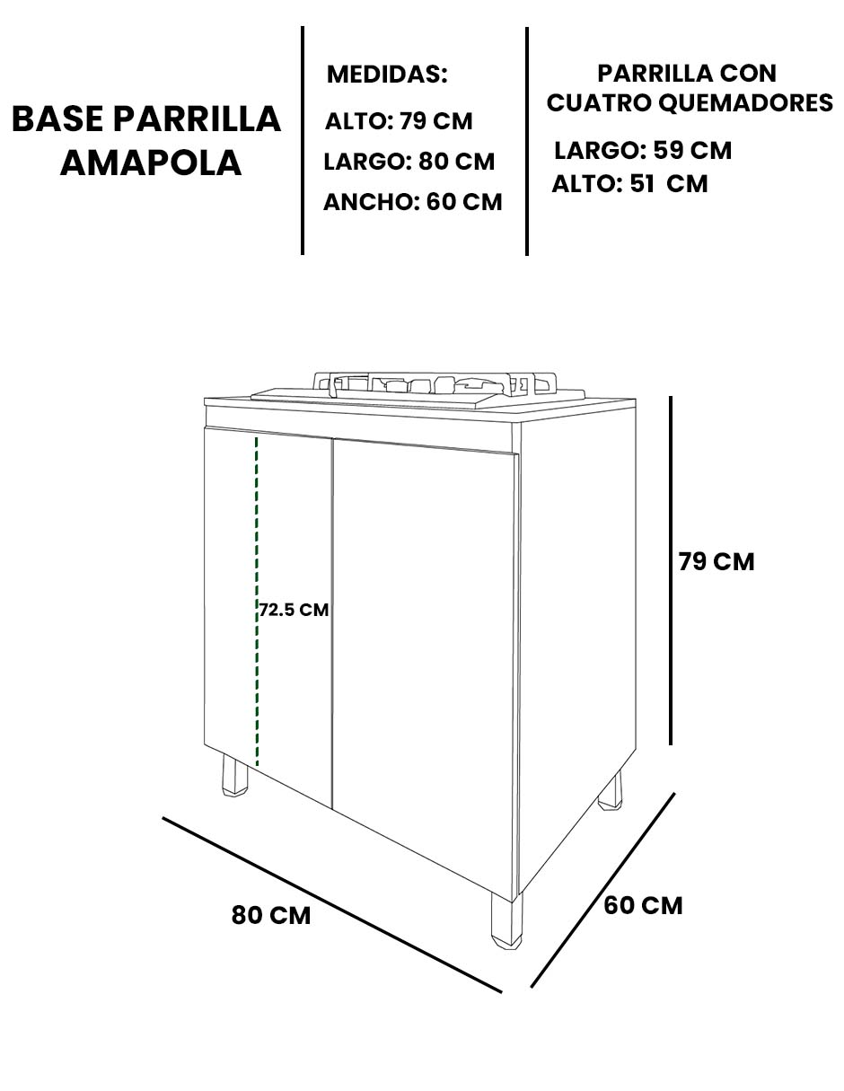 Gabinete De Cocina Inferior AMAPOLA Con Parrilla