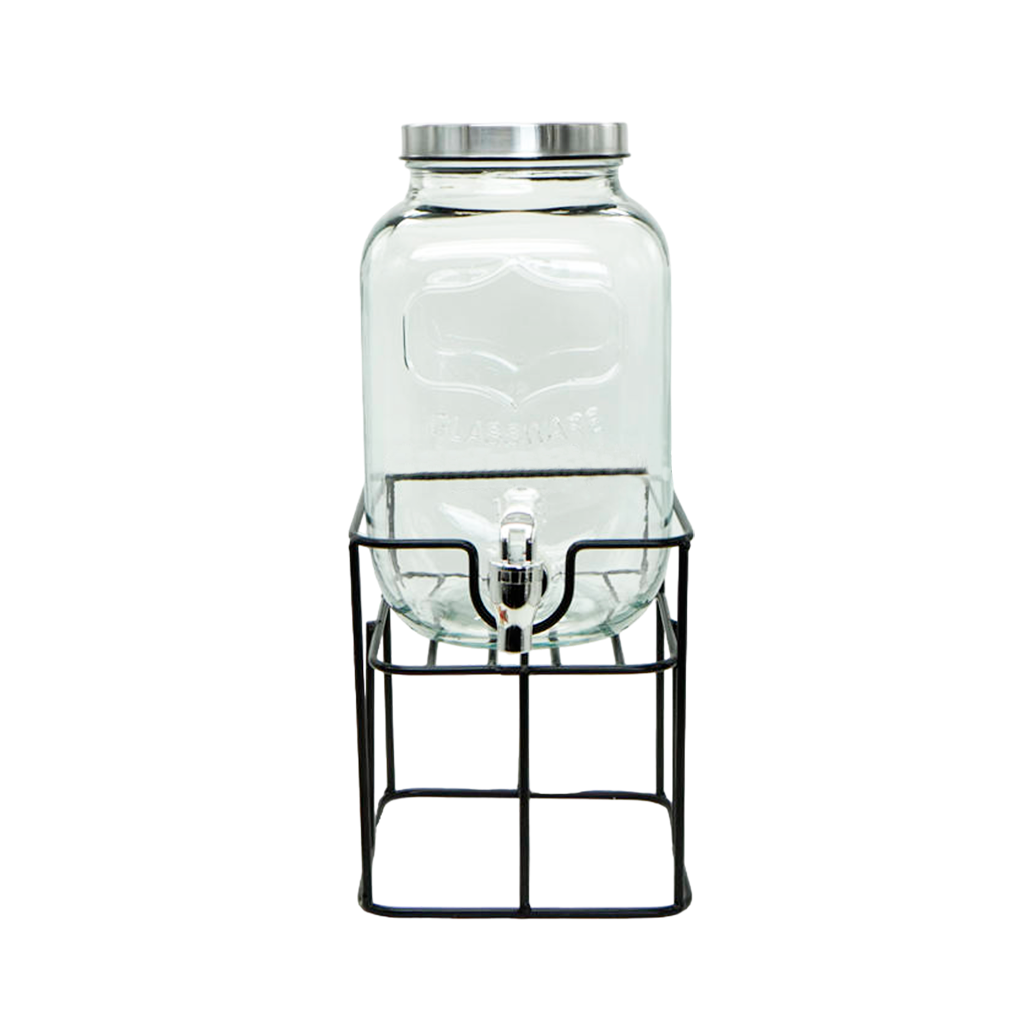 Vitrolero Dispensador De Agua De Vidrio 8 Litros con Tapa Antifugas Con Base Hierro Bluelander 
