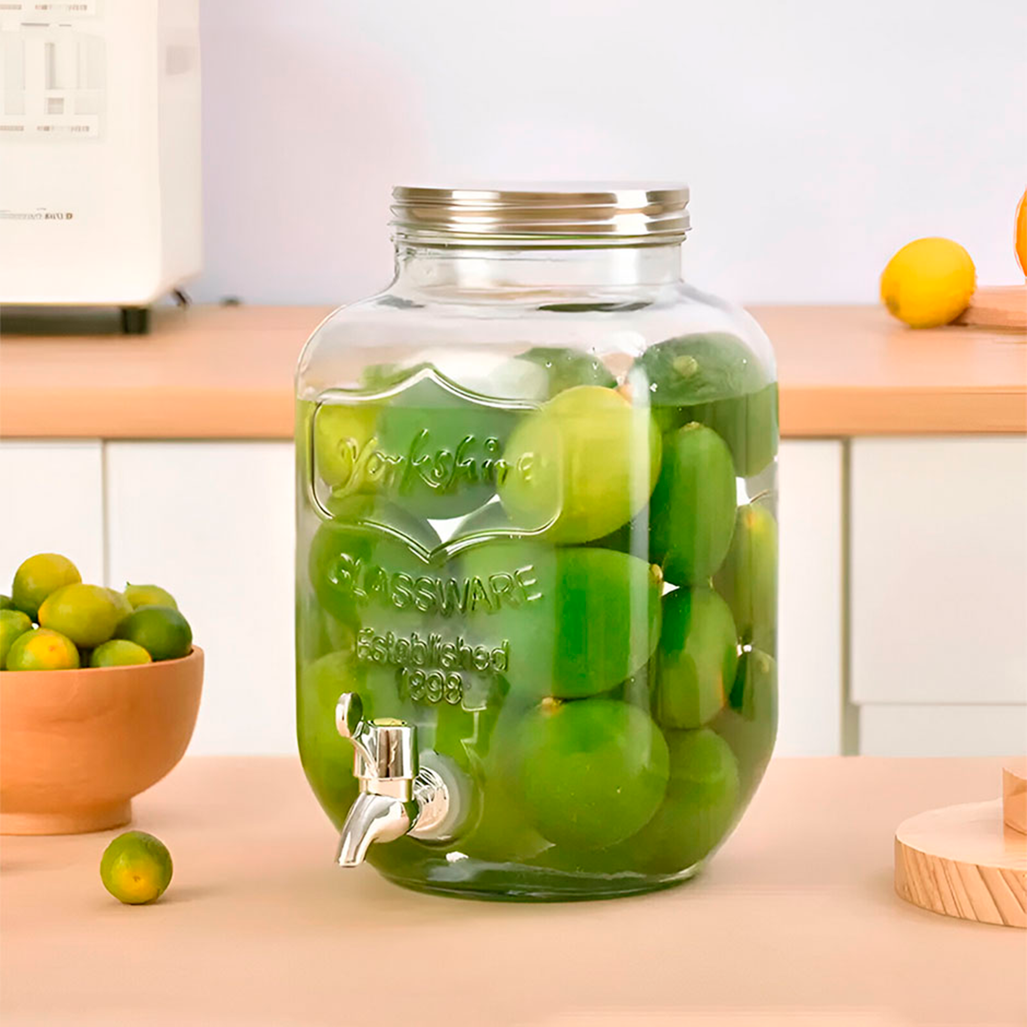 Vitrolero Dispensador De Agua De Vidrio 8 Litros con Tapa Antifugas Con Base Hierro Bluelander 