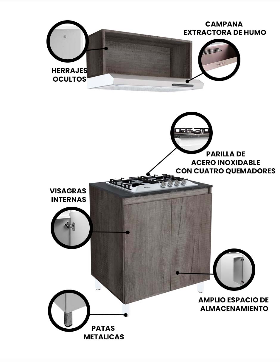 Cocina Integral Completa PETUNIA Con Parrilla Y Campana