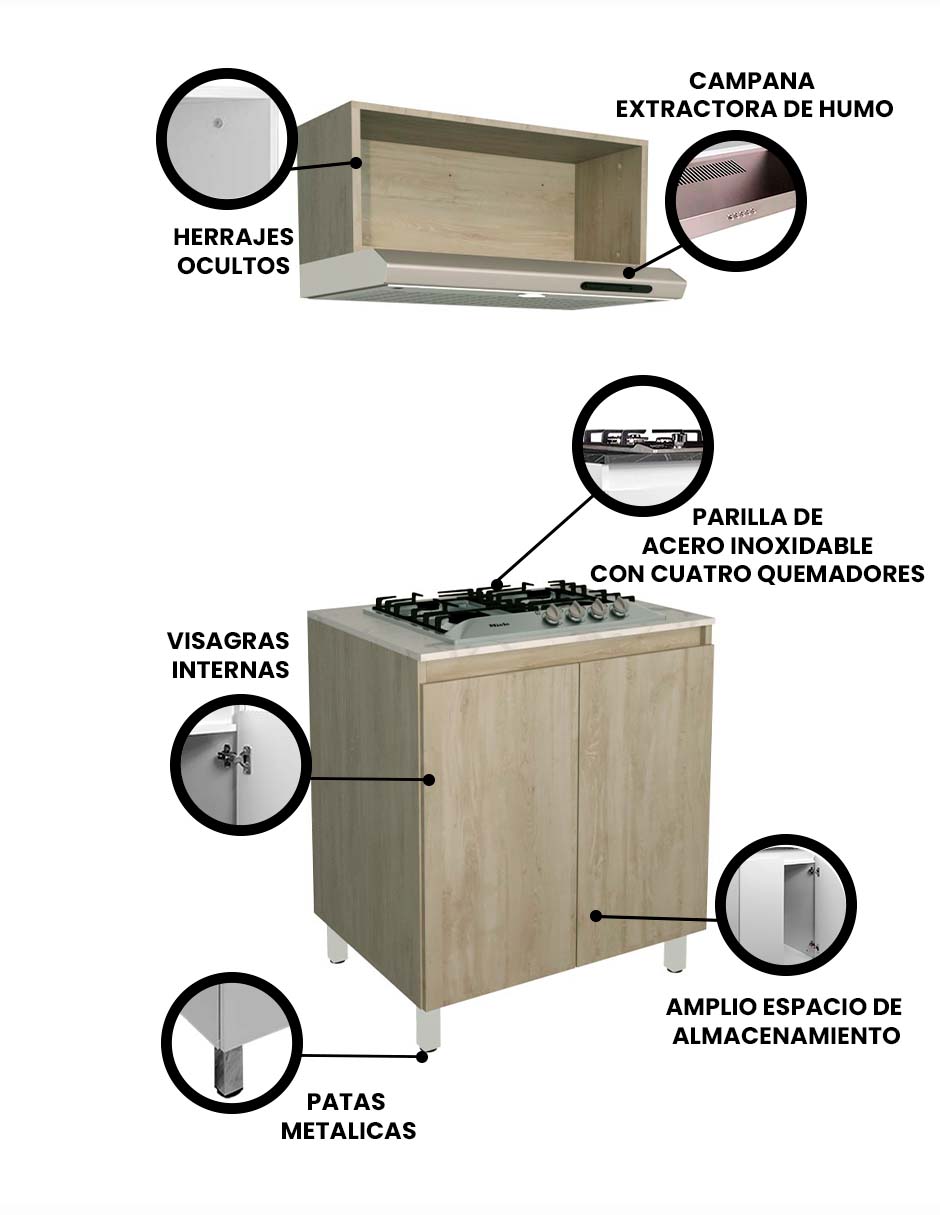 Cocina Integral Completa PETUNIA Con Parrilla Y Campana