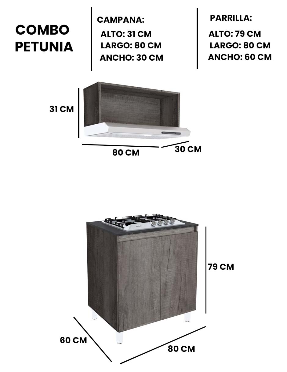 Cocina Integral Completa PETUNIA Con Parrilla Y Campana